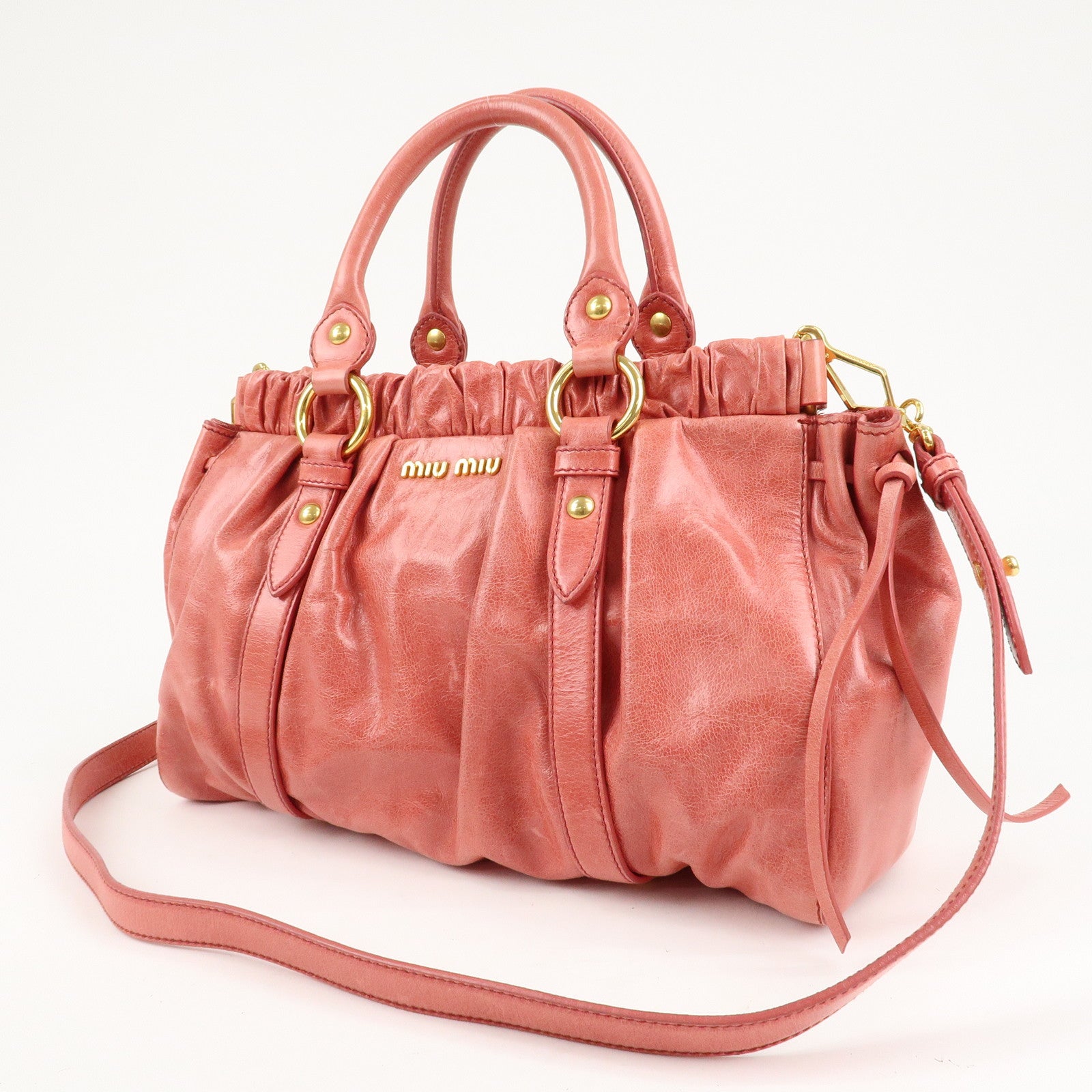 MIU MIU Leather 2Way Bag Shoulder Bag Hand Bag Pink RT0383 Used