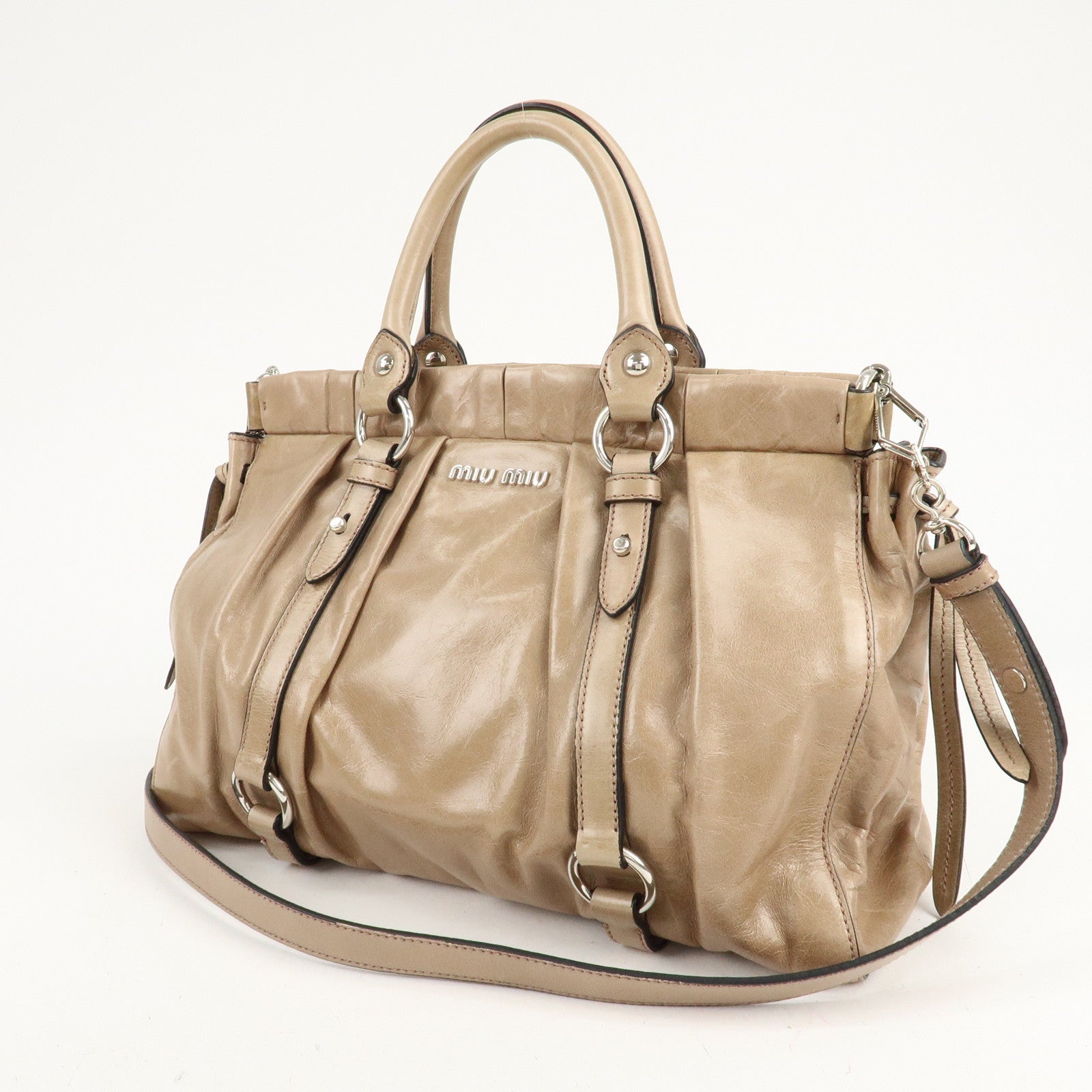 MIU MIU Leather 2Way Shoulder Bag Hand Bag Beige RT0383