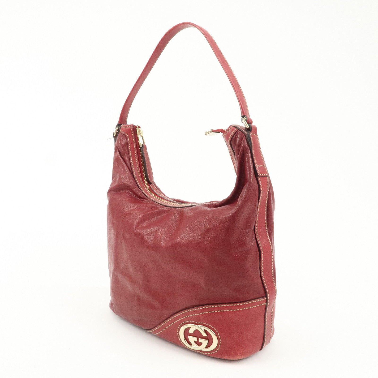 GUCCI New Brit Leather Shoulder Bag Red 182491