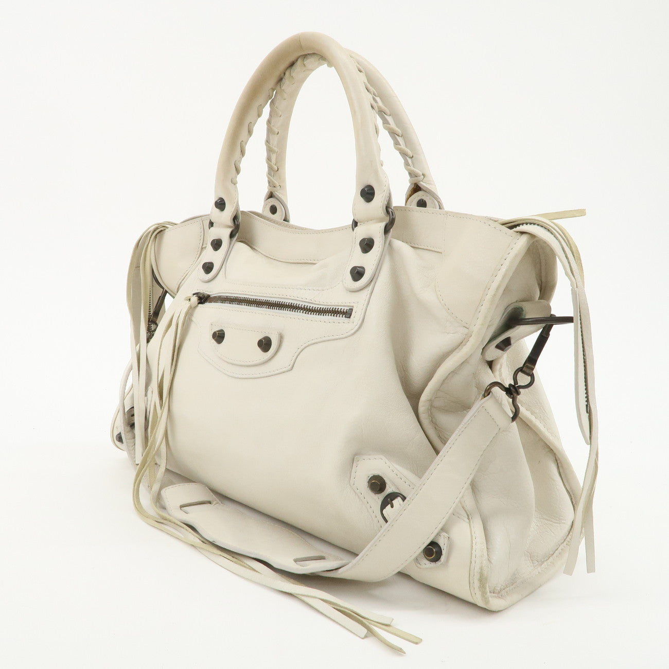 BALENCIAGA The City Leather 2Way Shoulder Bag Ivory 115748