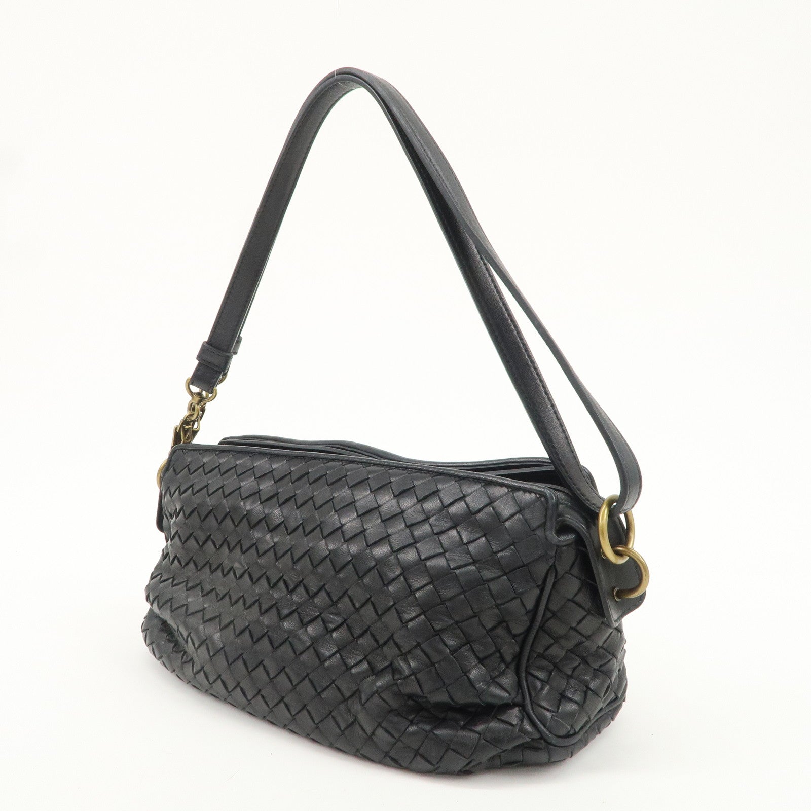 BOTTEGA VENETA Intrecciato Leather Shoulder Bag Black 192661