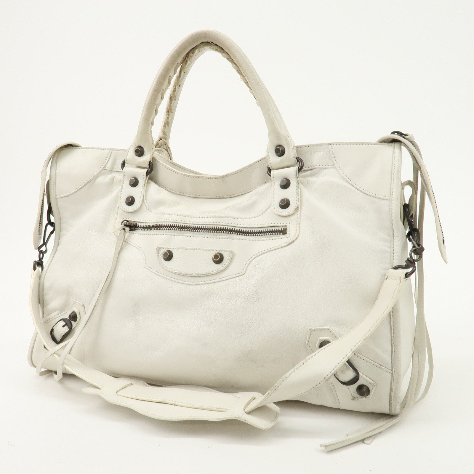 BALENCIAGA The City Leather 2Way Hand Shoulder Bag White 115748