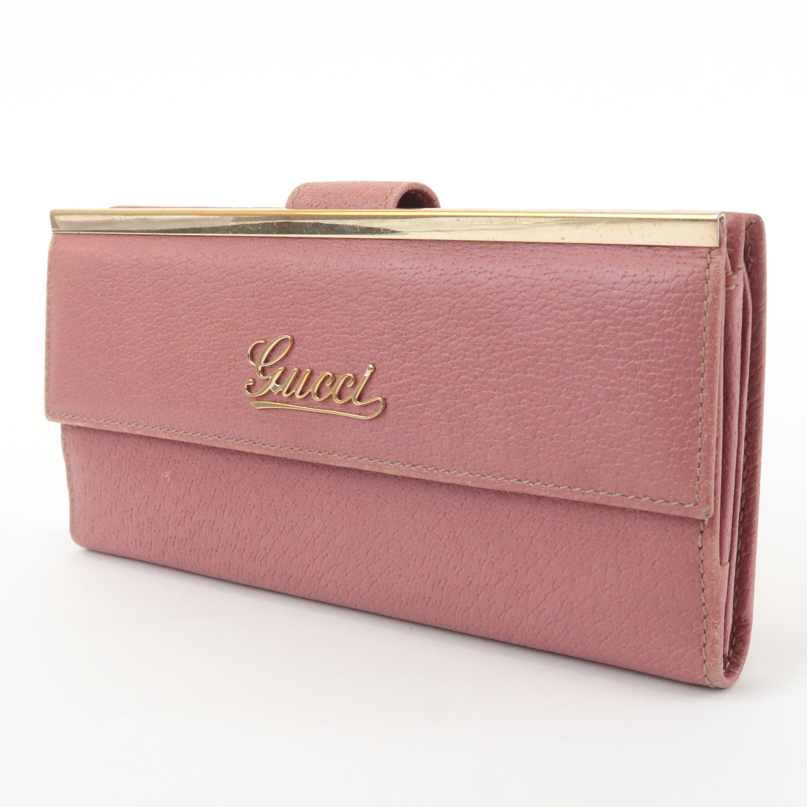 GUCCI Leather Bi-fold Long Wallet Pink 170370 Used