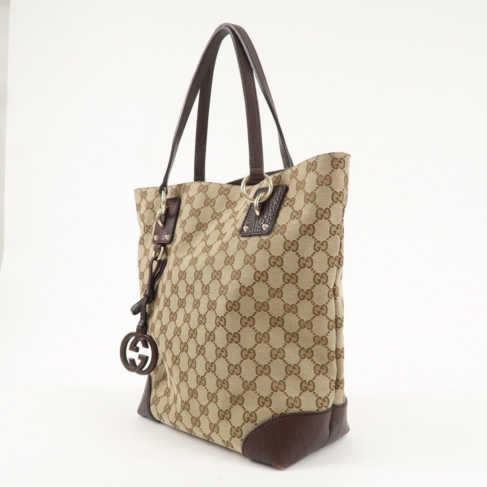 GUCCI GG Canvas Leather Tote Bag Beige Brown 247237