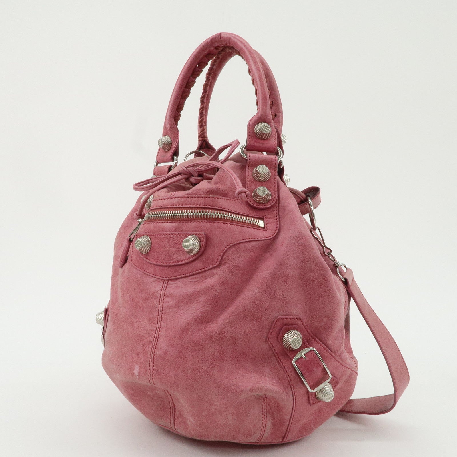 BALENCIAGA Leather The Giant Pom Pom 2Way Bag Pink 203069