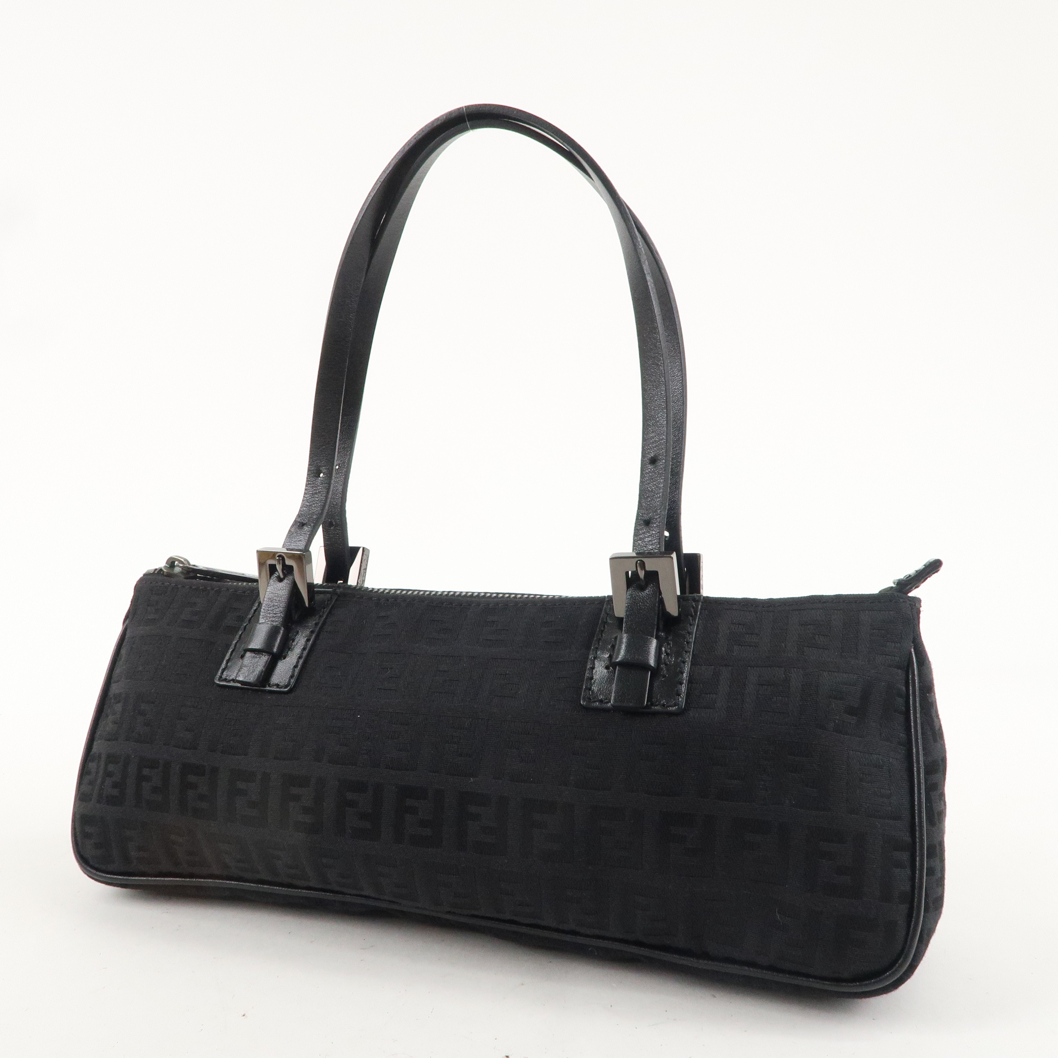 FENDI Zucchino Canvas Leather Hand Bag Black 8BL015