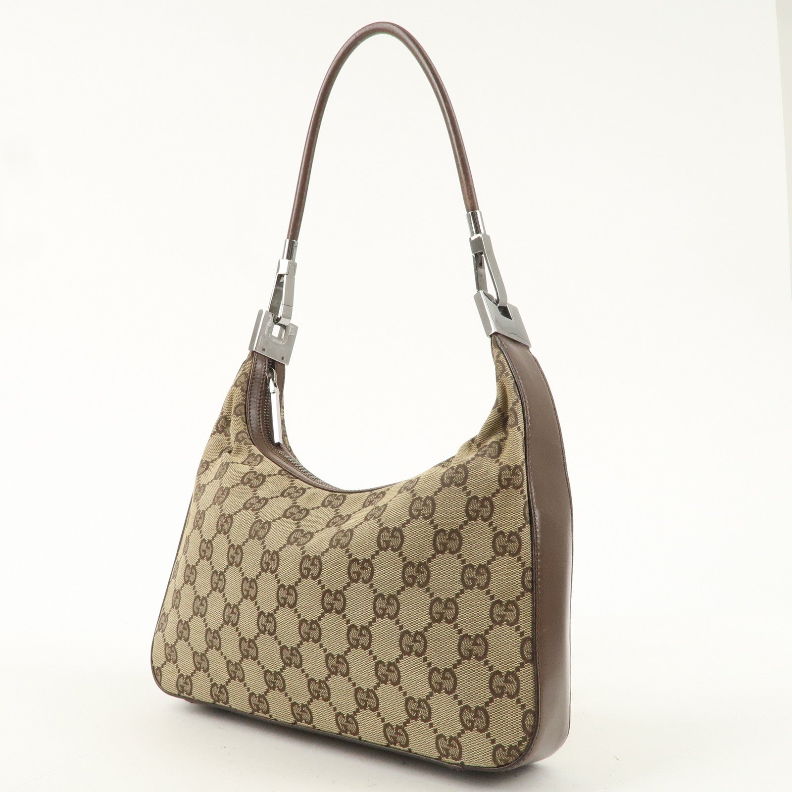 GUCCI GG Canvas Leather One-Shoulder Bag Beige Brown 001.3812