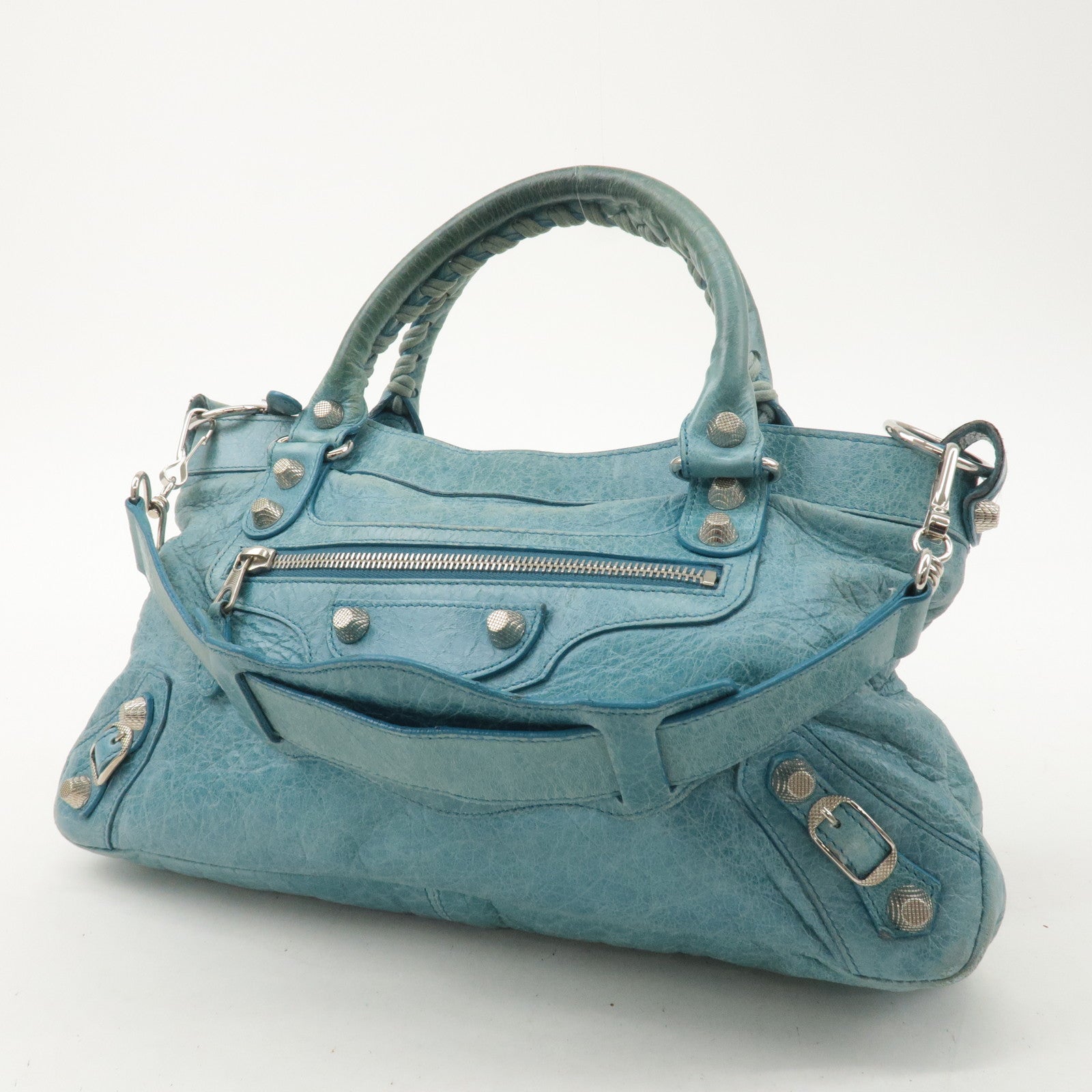 BALENCIAGA The Giant First Leather 2Way Hand Bag Light Blue 240577