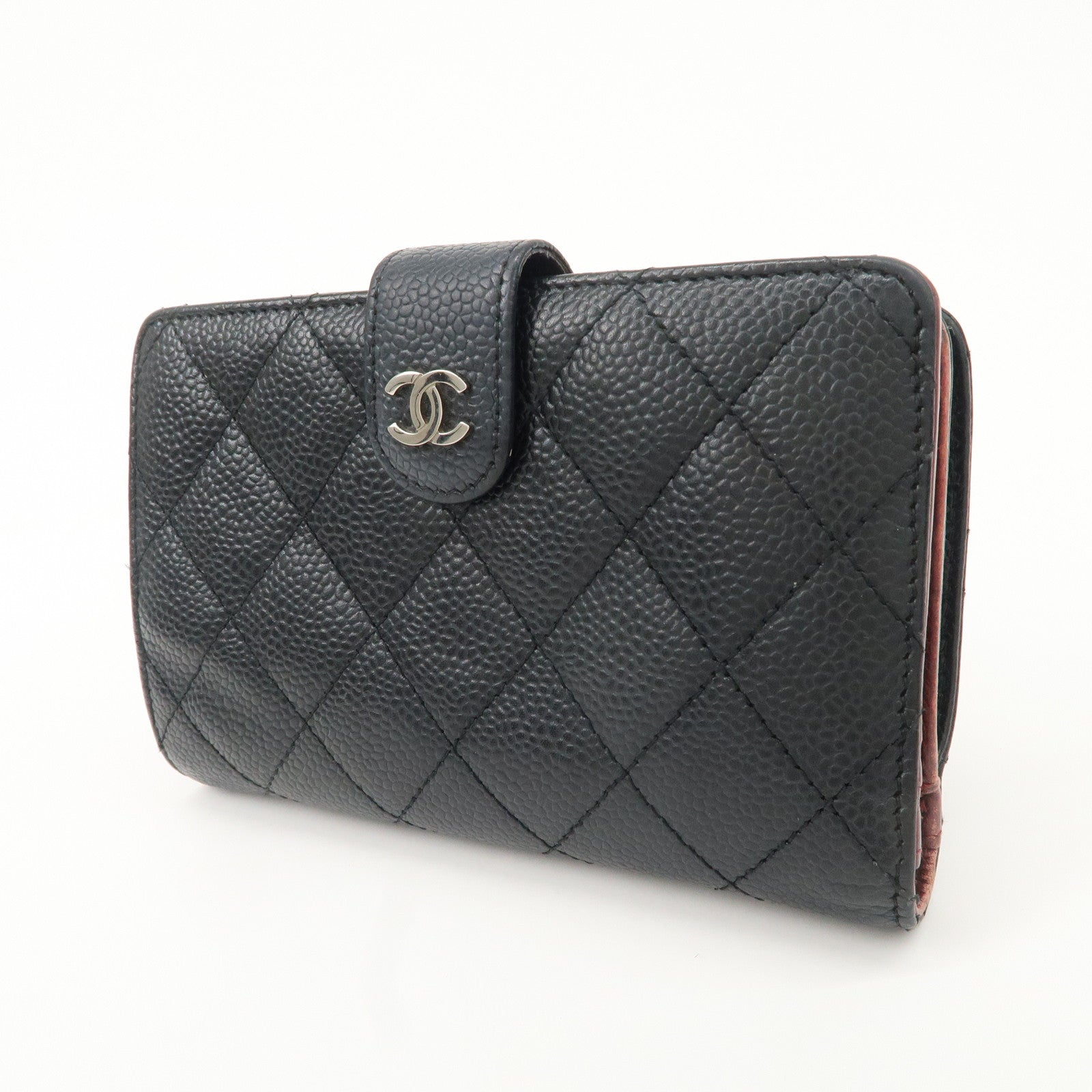 CHANEL COCO Mark Matelasse Caviar Skin Bi-fold Wallet A48667