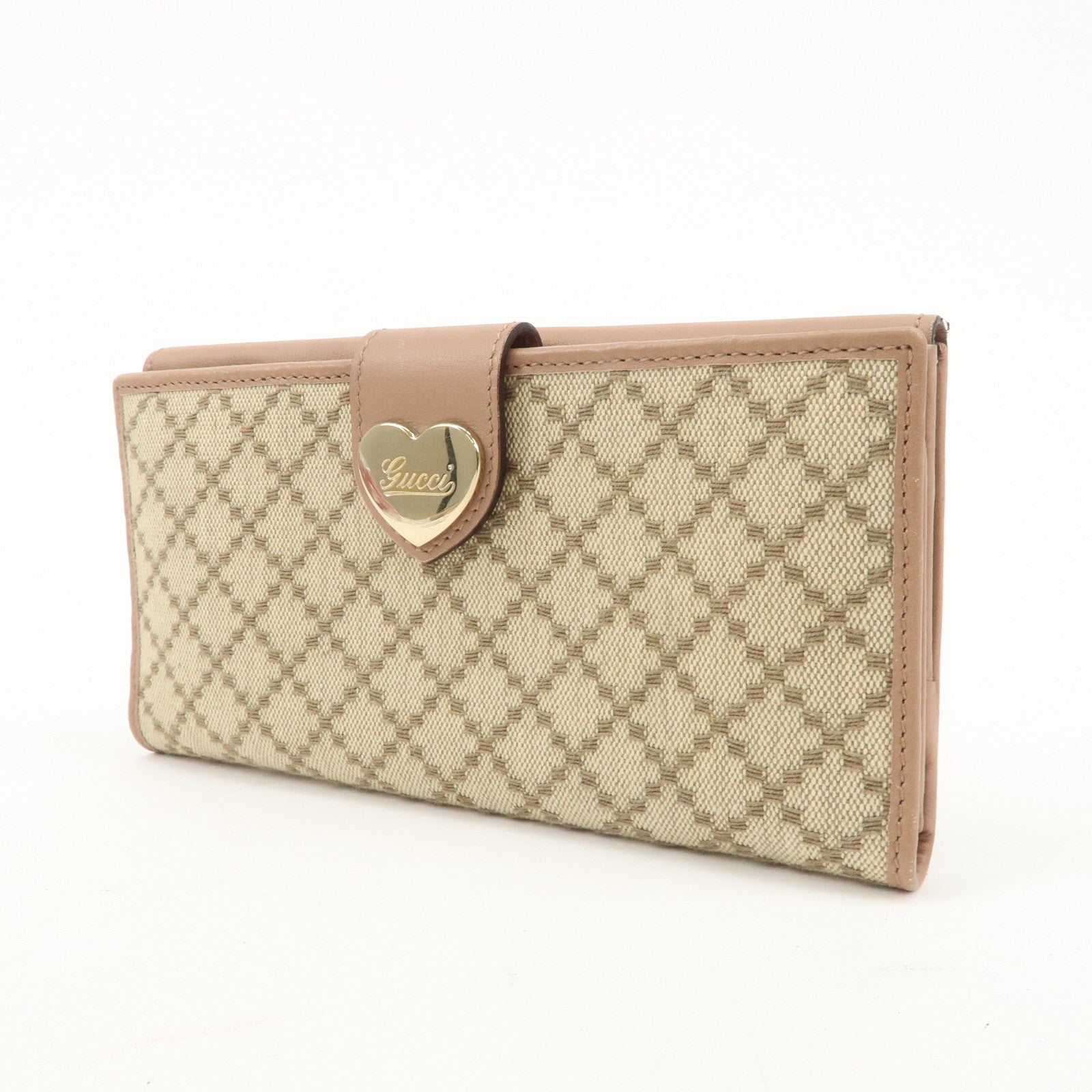 GUCCI Lovely Diamante Canvas Leather W Hook Long Wallet 203550