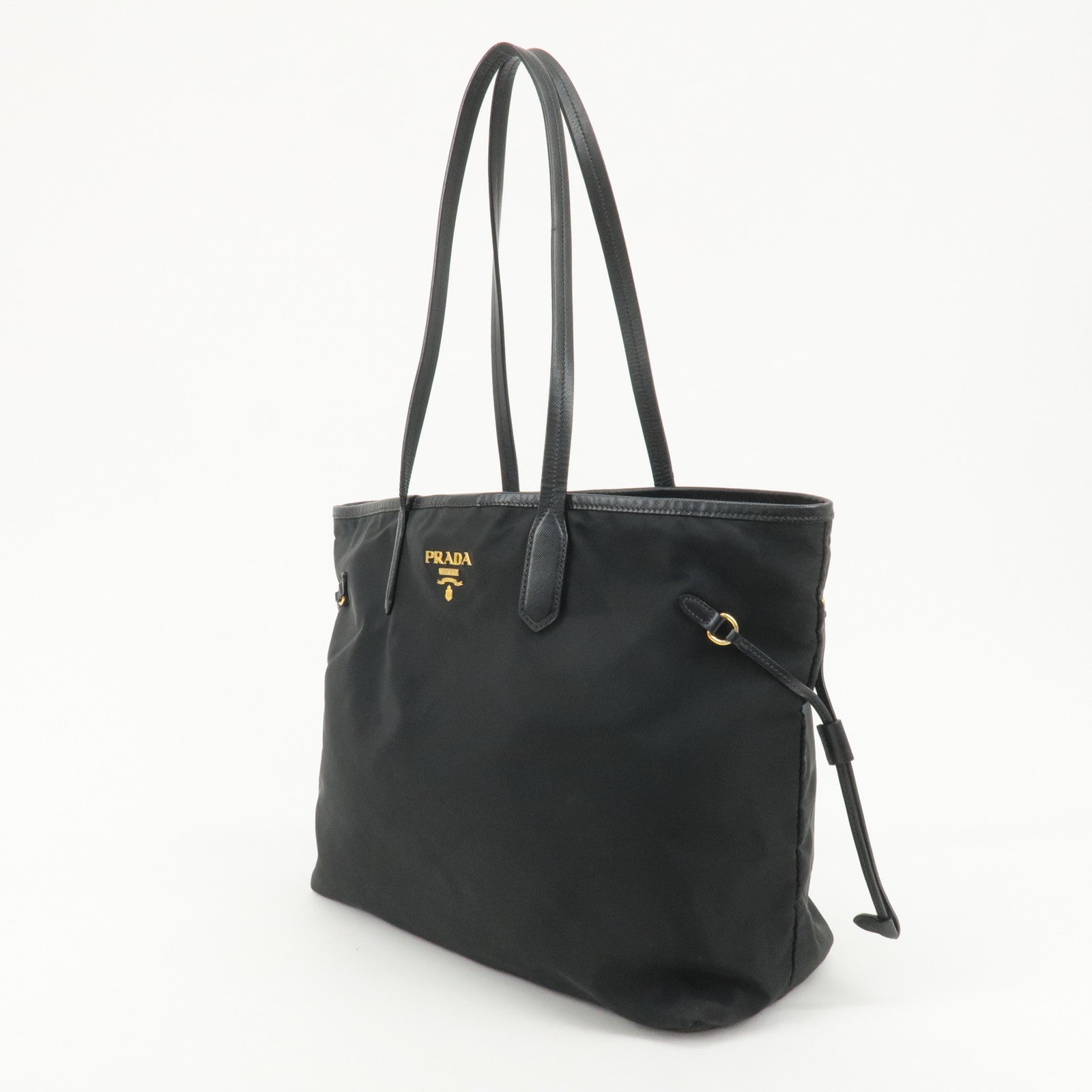 PRADA Nylon Leather Tote Bag Shoulder Bag Black