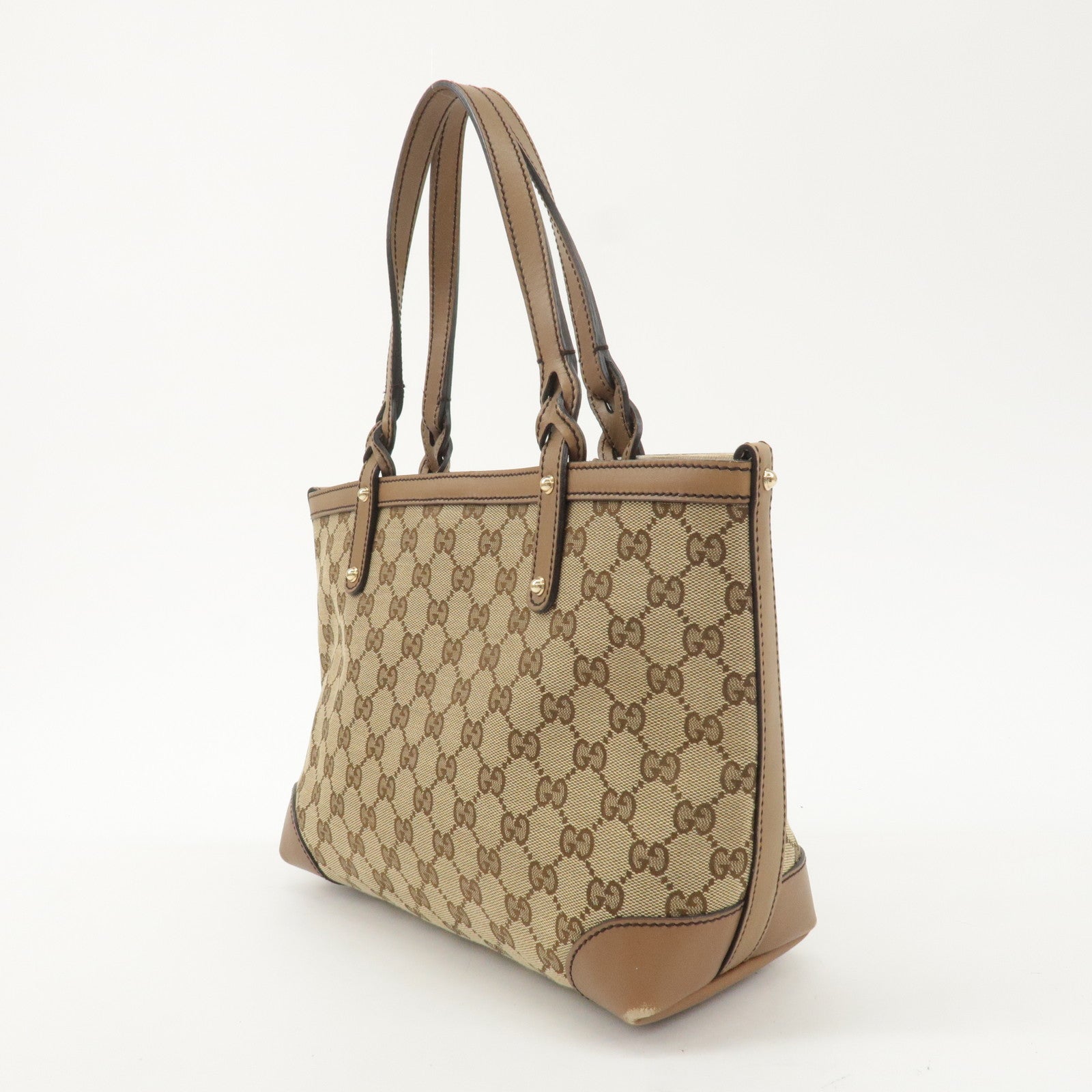 GUCCI GG Canvas Leather Tote Bag Hand Bag Beige 269878