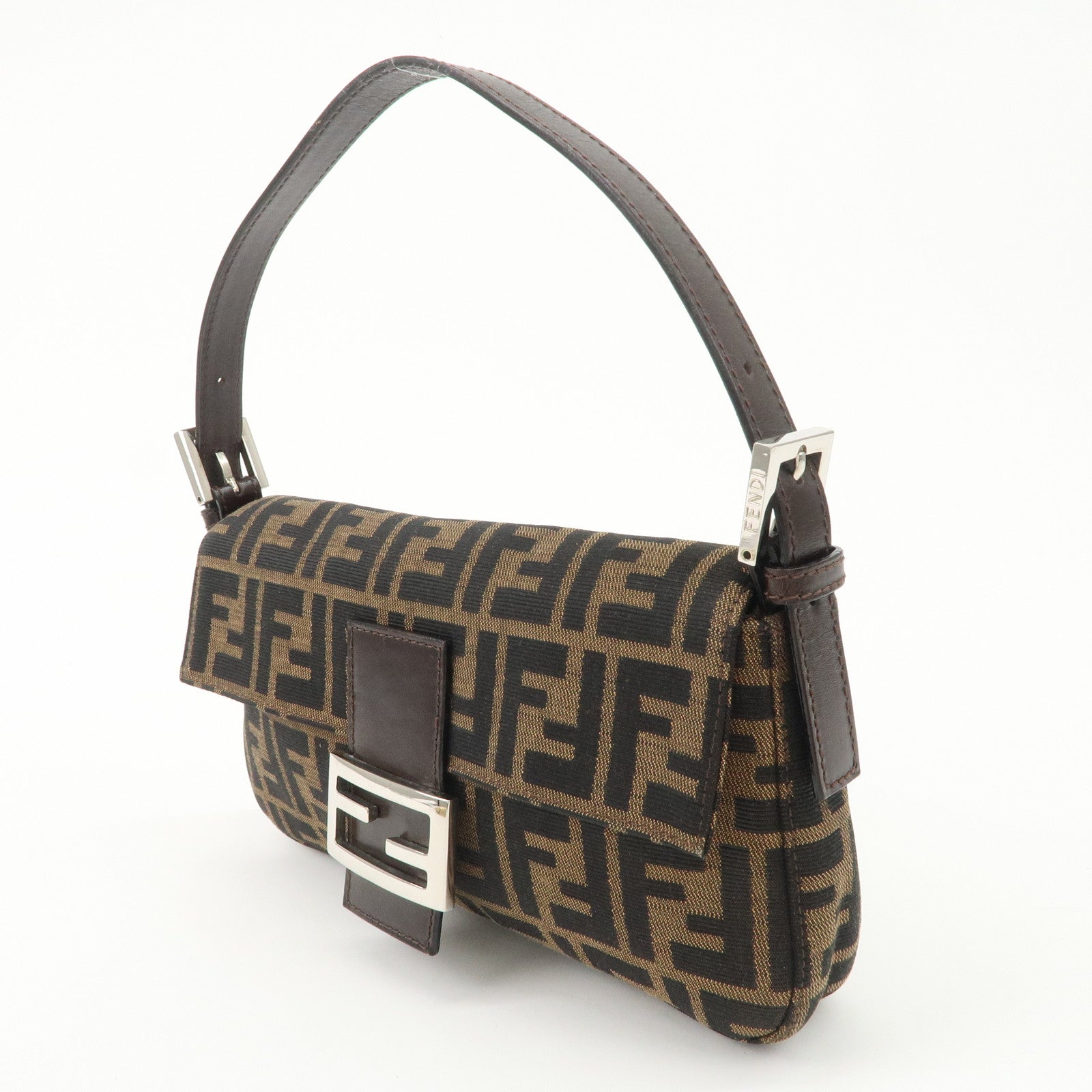 FENDI Zucca Canvas Leather Mamma Baguette Shoulder Bag 26424