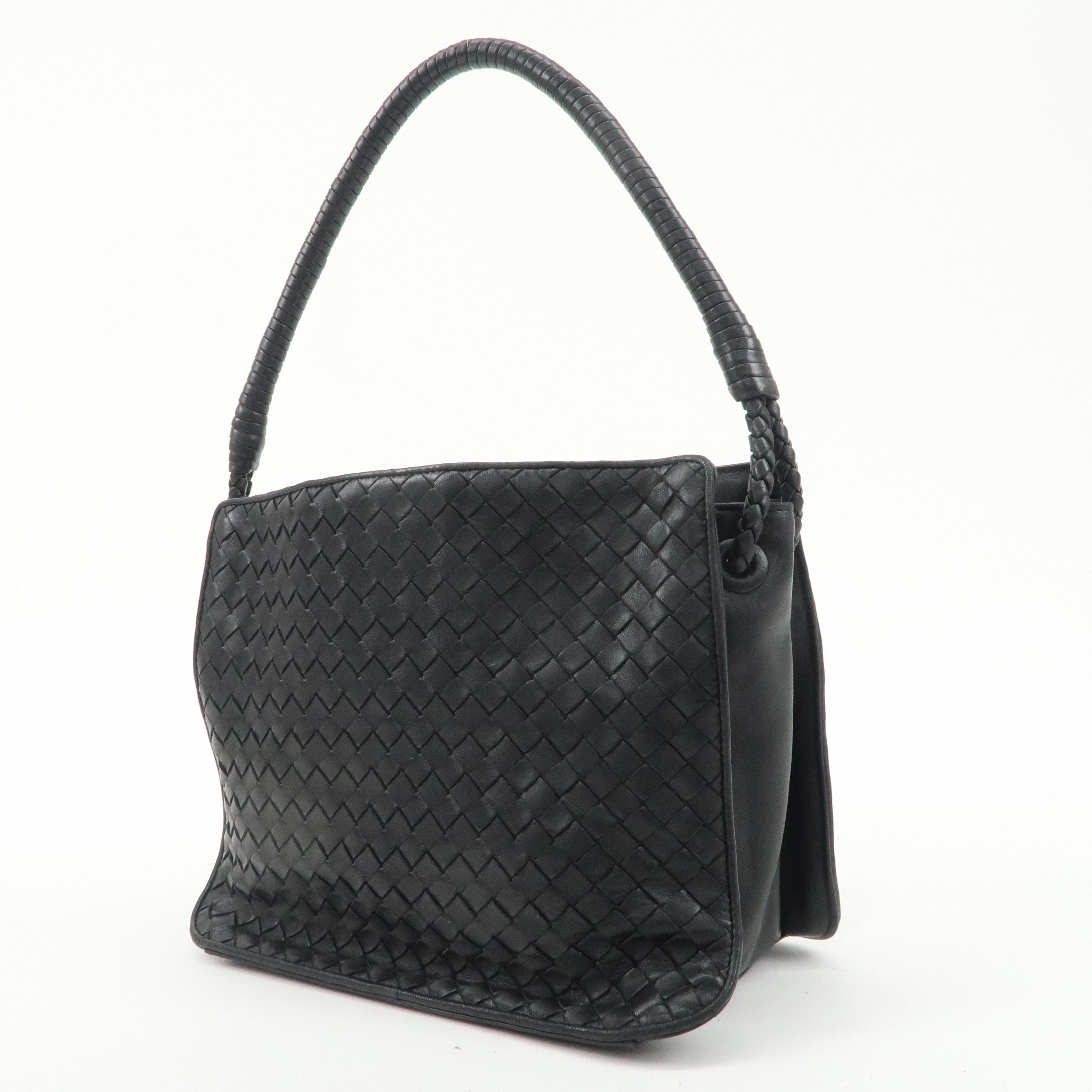 BOTTEGA VENETA Intrecciato Leather Shoulder Bag Black 115655