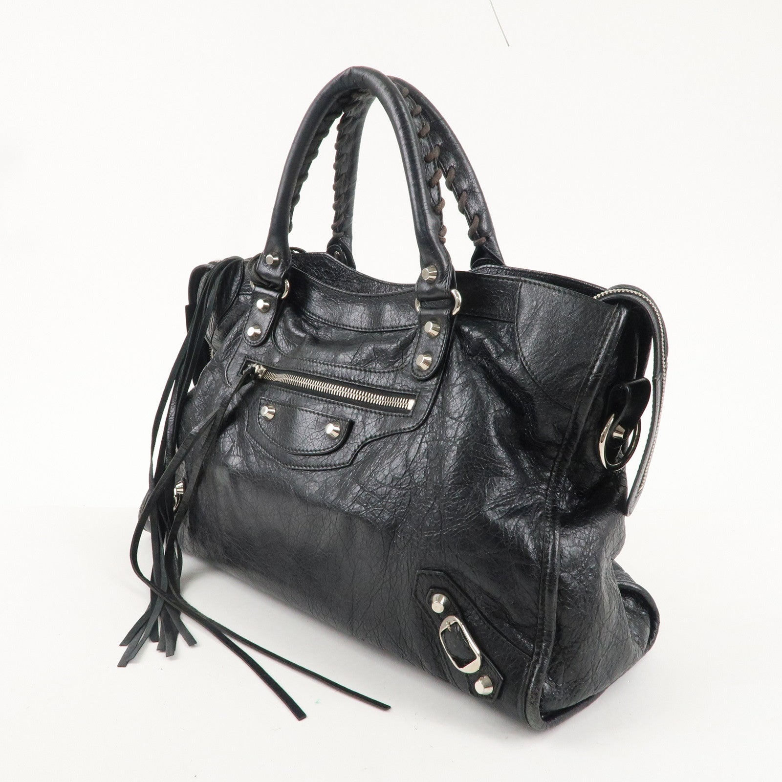 BALENCIAGA Leather The City Hand Bag Black 115748