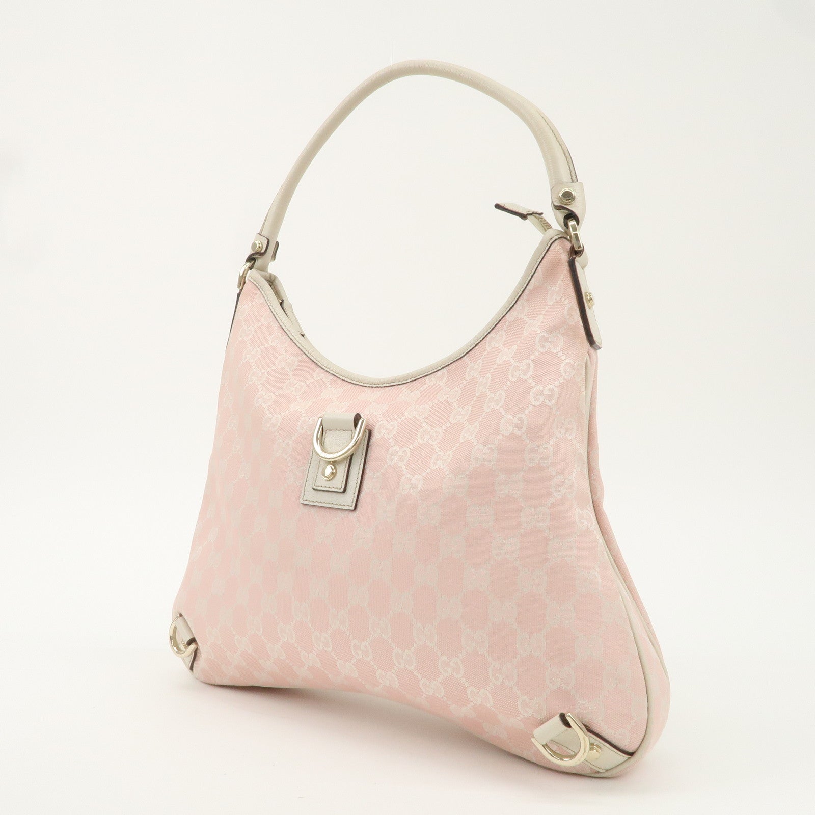 GUCCI Abbey GG Canvas Leather Shoulder Bag Pink Ivory 130737