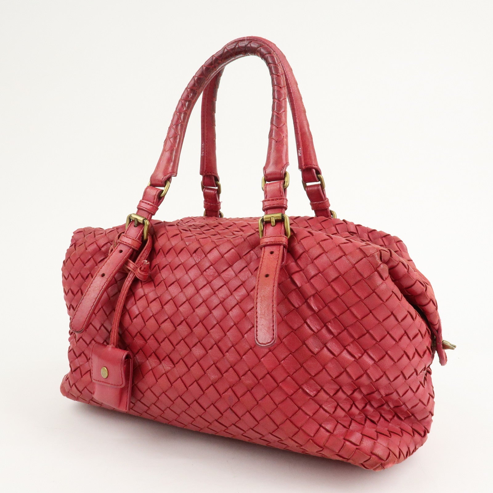 BOTTEGA VENETA Intrecciato Leather Montaigne Boston Bag Red