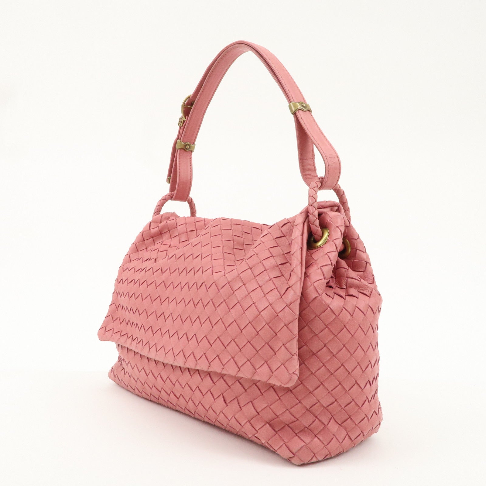 BOTTEGA VENETA Intrecciato Leather Shoulder Bag Pink 162117