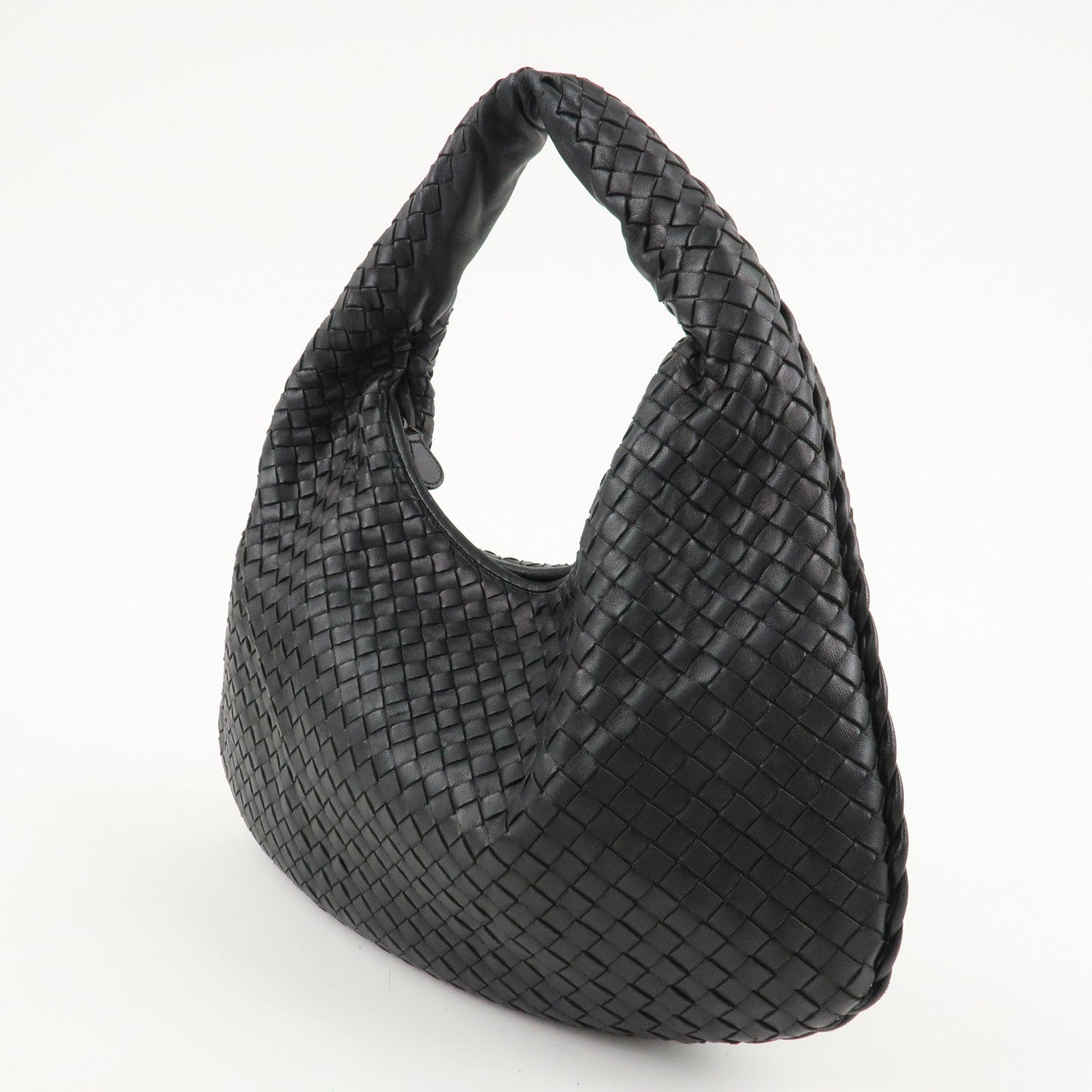 BOTTEGA VENETA Hobo Intrecciato Leather Shoulder Bag Hand Bag Black