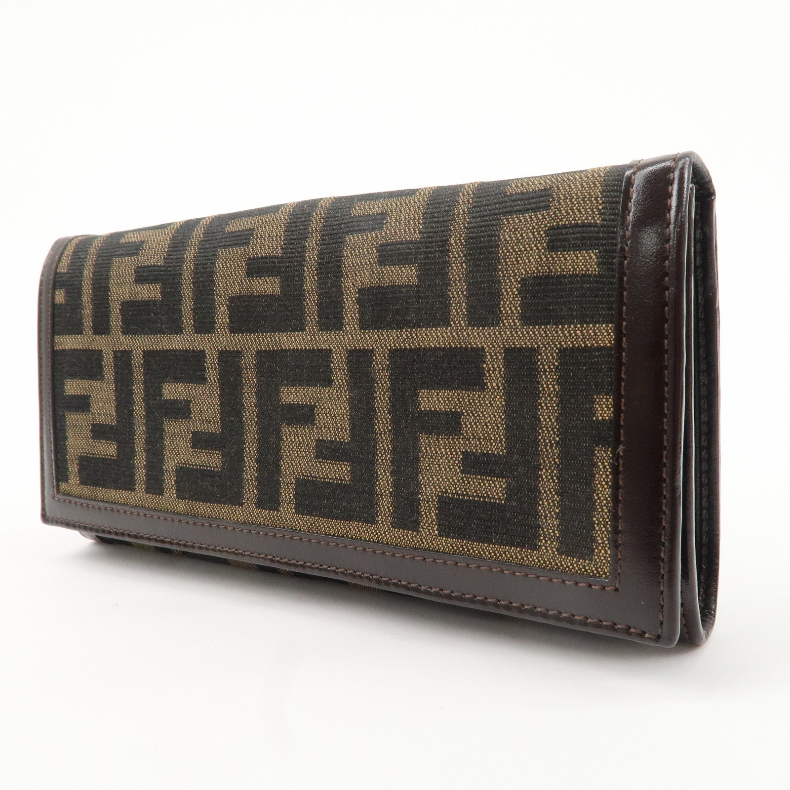 FENDI Zucca Print Canvas Leather Long Wallet Brown 30851