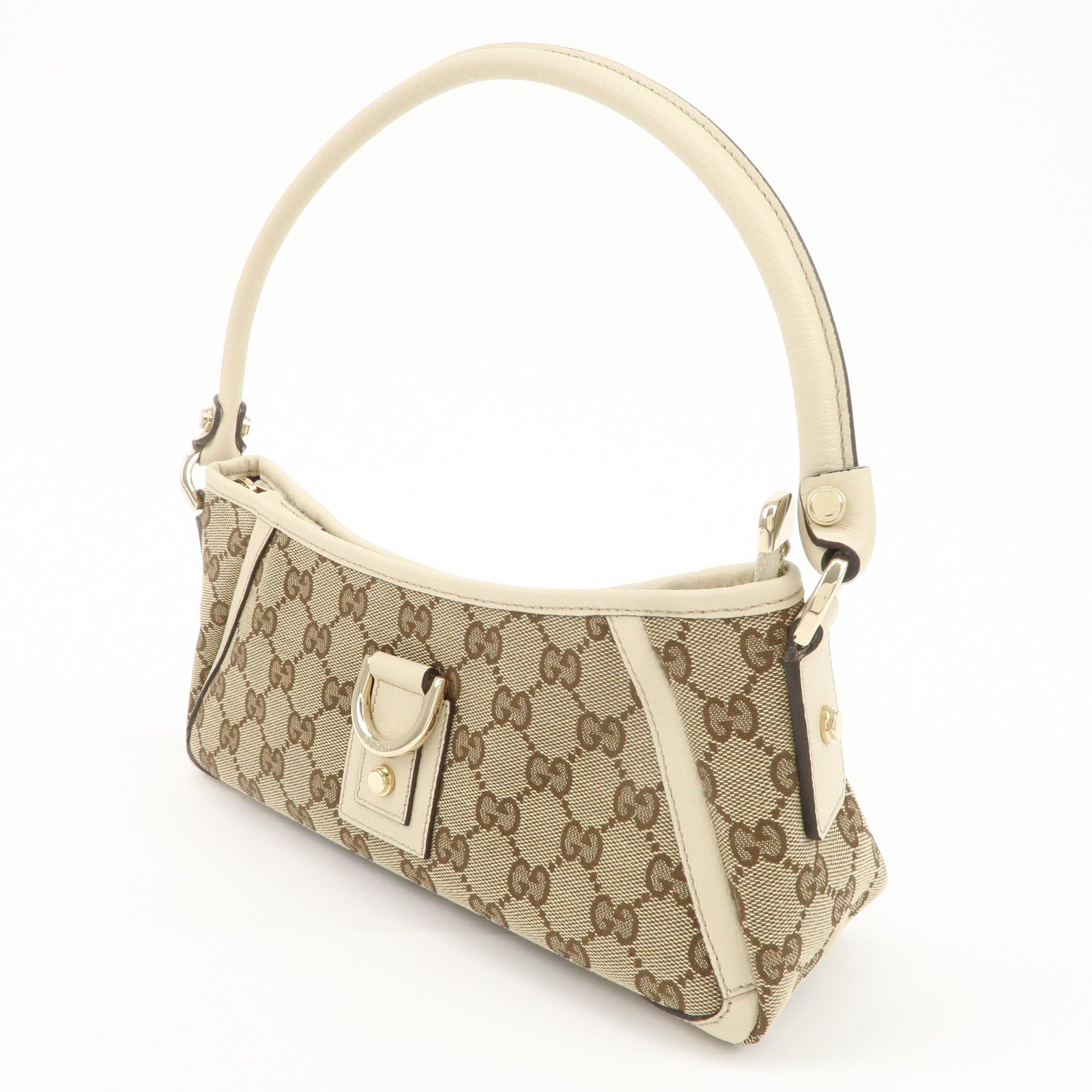 GUCCI Abbey GG Canvas Leather Shoulder Bag Beige Ivory 130939 Used