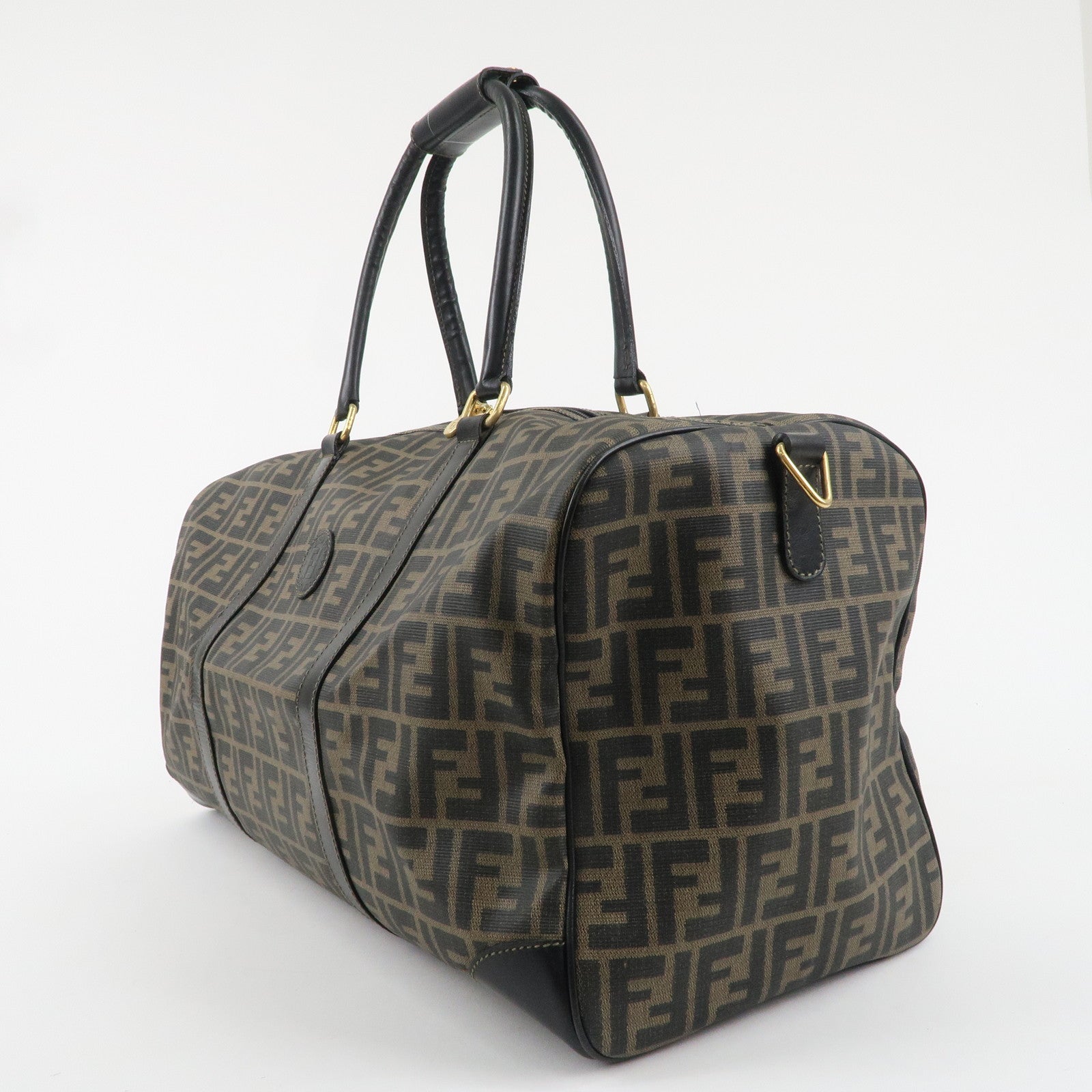 FENDI Zucca Logo Print PVC Leather Boston Bag Brown Black