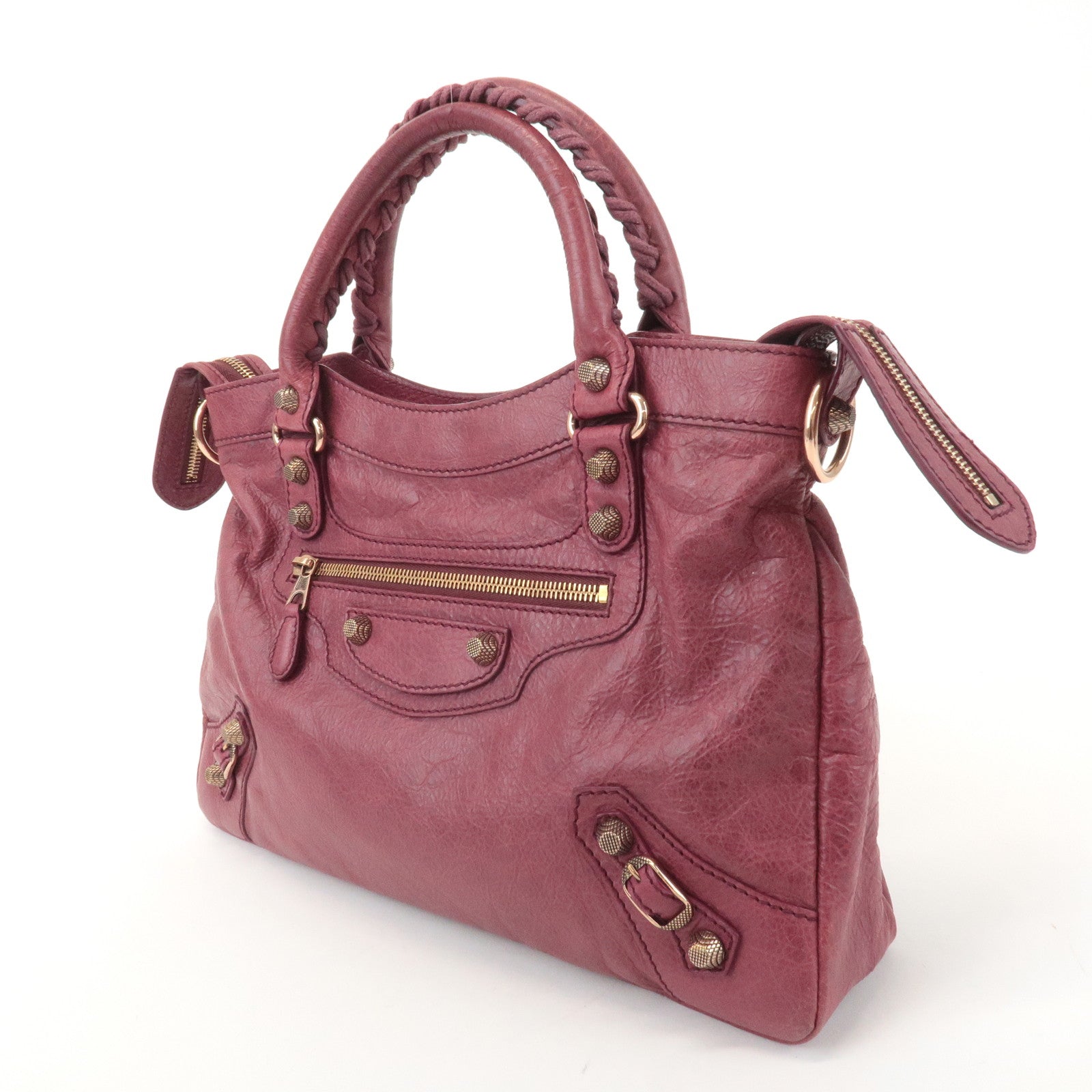 BALENCIAGA Giant Town Leather 2Way Hand Bag Wine Red 285434