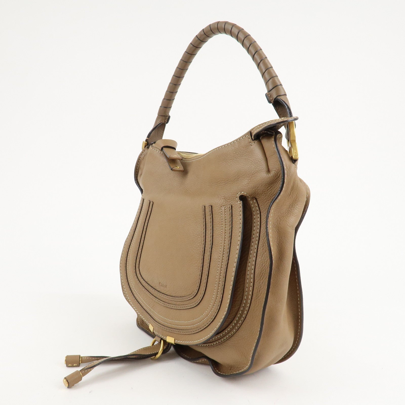 Chloe Marcie Leather Shoulder Bag Hand Bag Beige