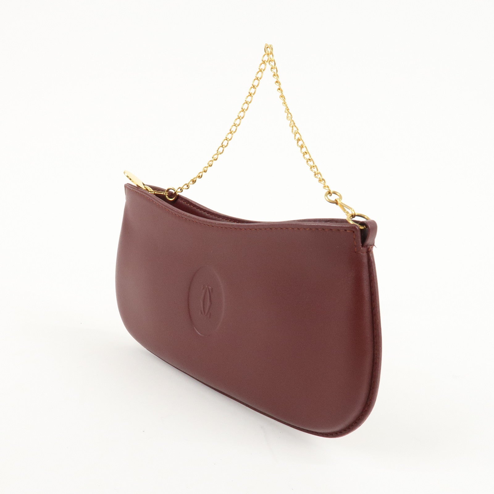 Cartier Must Line Must Do Leather Chain Strap Pouch Bordeaux