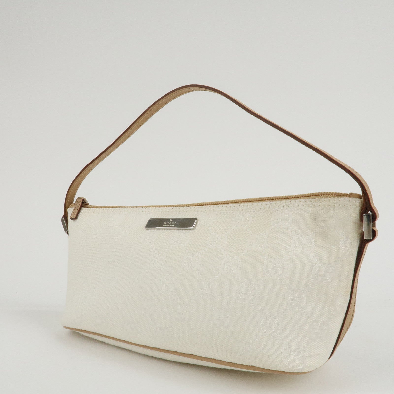 GUCCI Boat Bag GG Canvas Leather Hand Bag White Beige 039.1103