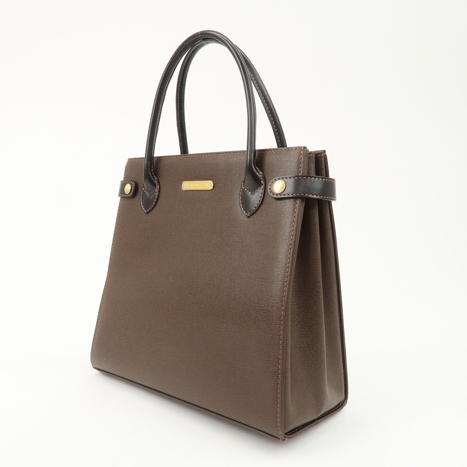 BURBERRY Leather Tote Bag Hand Bag Brown