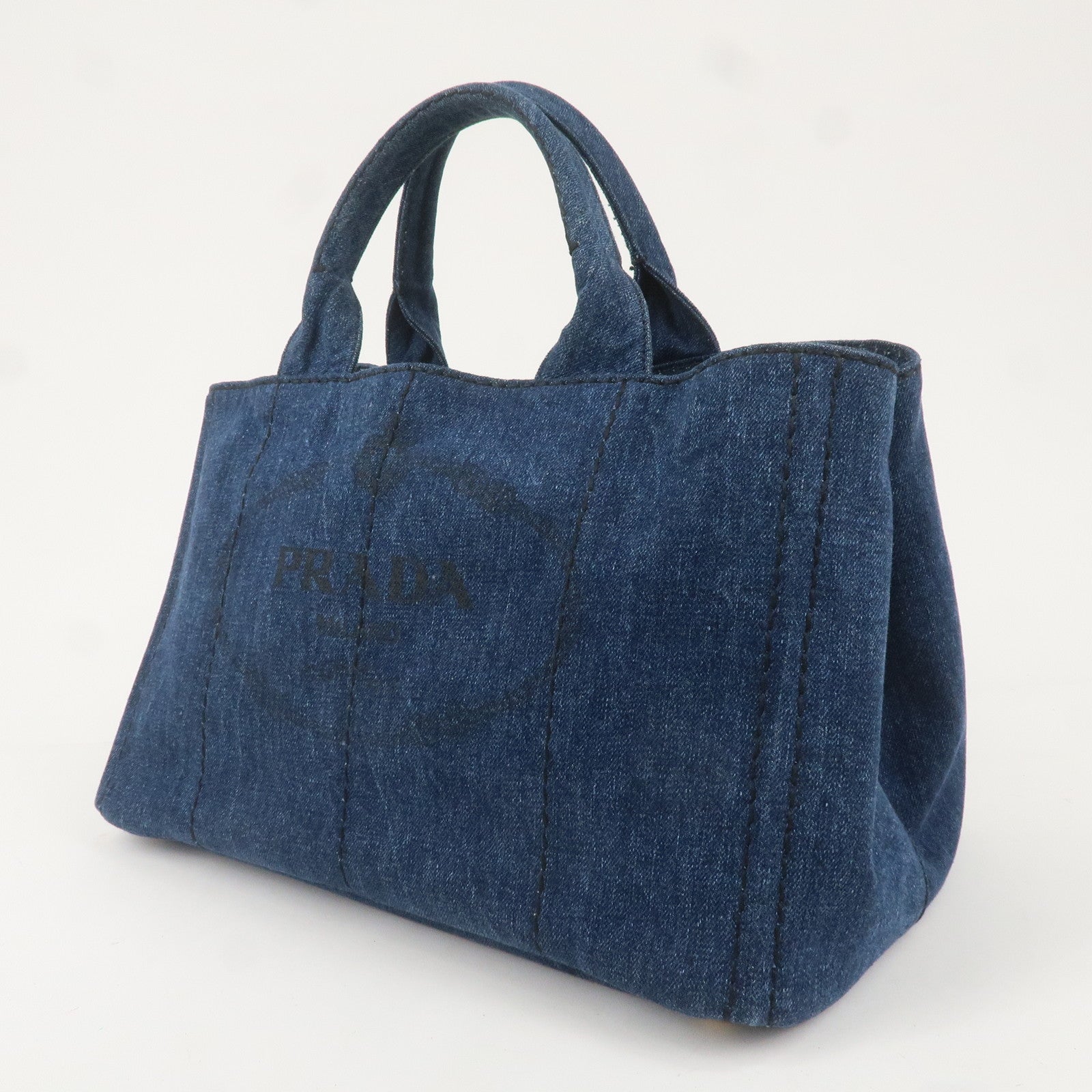 PRADA Canapa Denim Logo 2 Way Hand Bag Blue Black B2642B