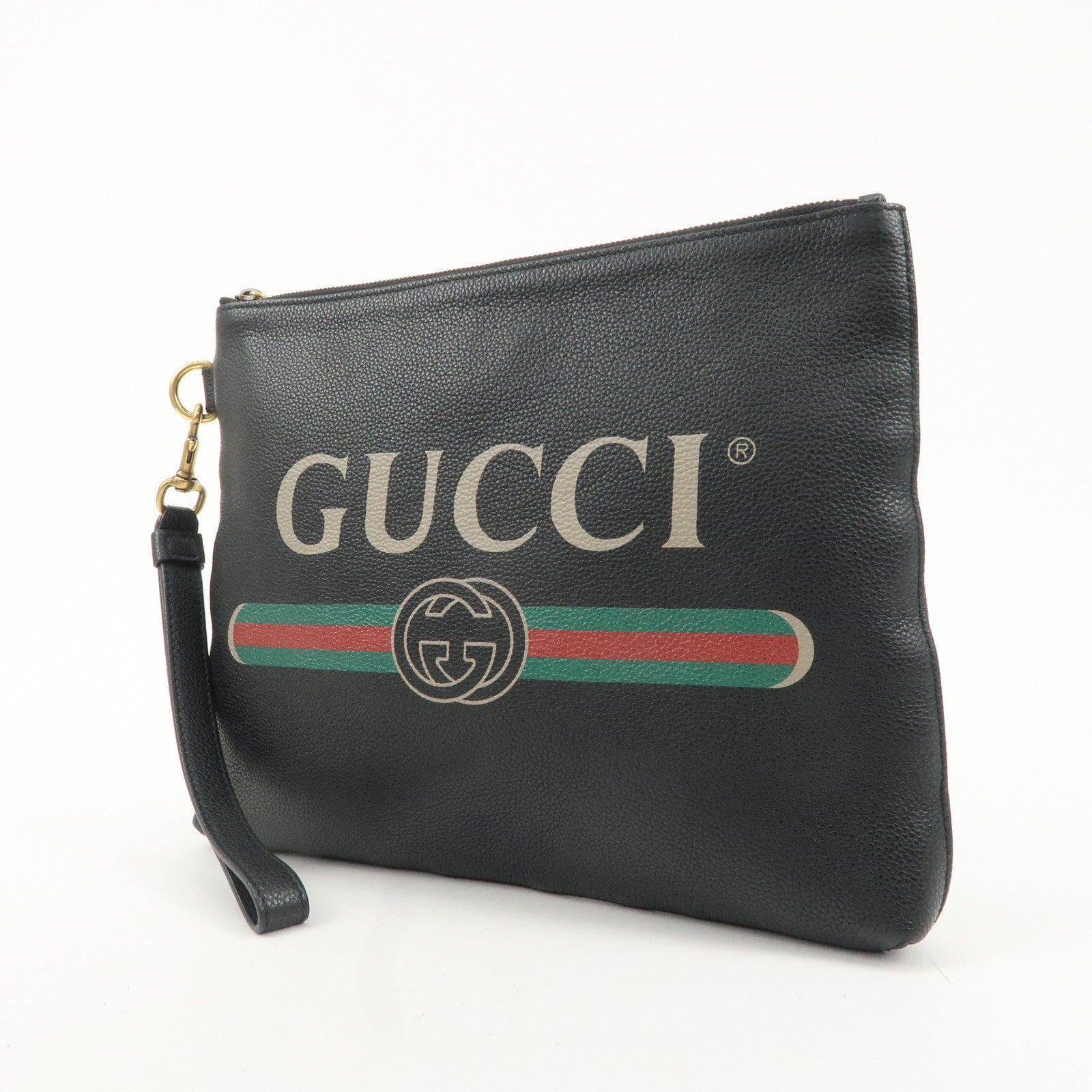 GUCCI Sherry Leather Portfolio Clutch Bag Medium Black 572770 Used