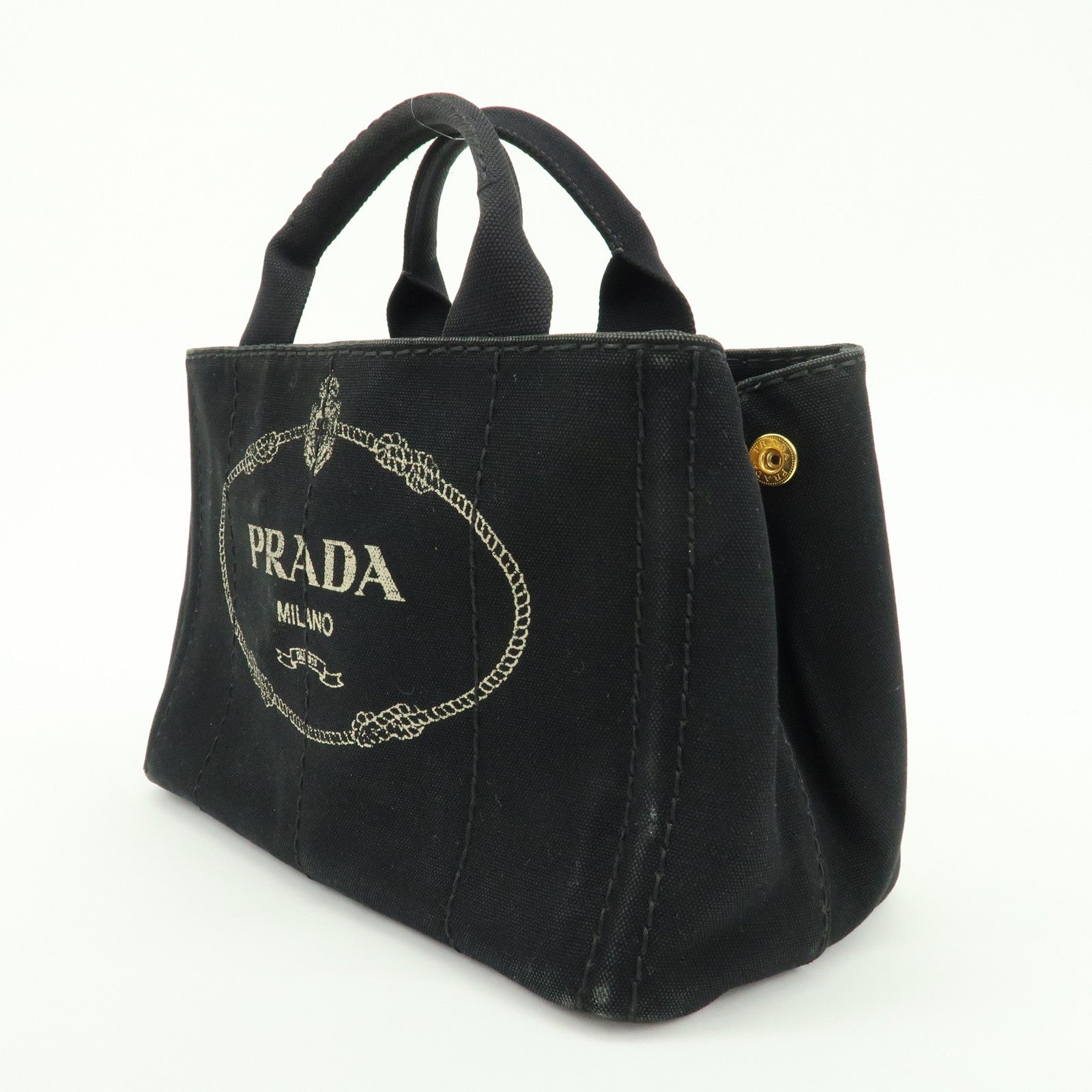 PRADA Logo Canvas Canapa Mini Tote Bag Hand Bag Black BN2439