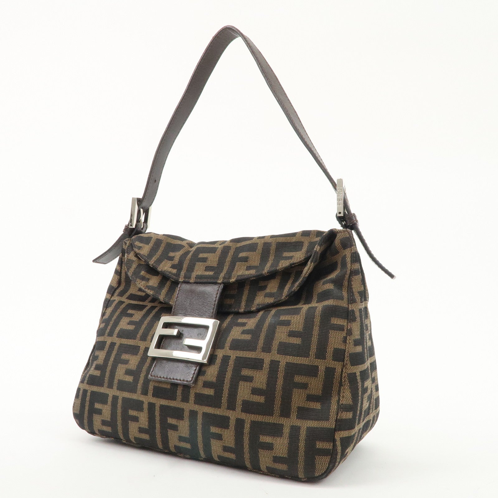 FENDI Zucca Canvas Leather Shoulder Bag Hand Bag 26423Used F/S