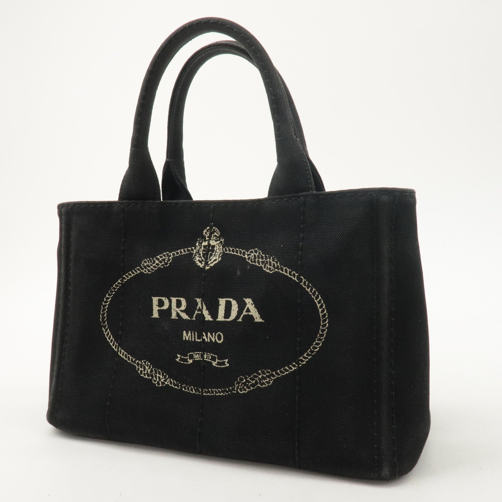 PRADA Logo Canapa Mini Canvas 2Way Shoulder Bag Black