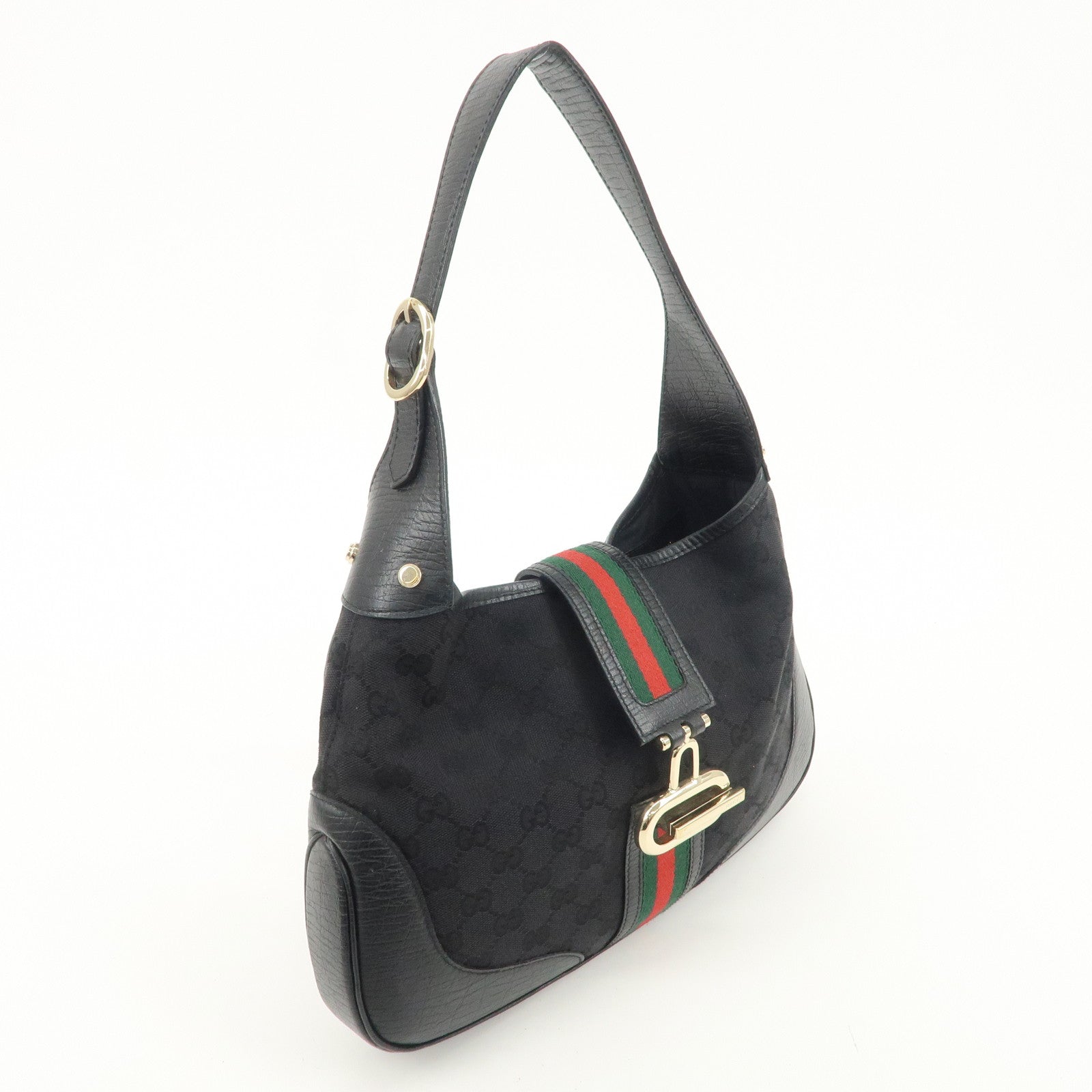 GUCCI Sherry GG Canvas Leather Shoulder Bag Black 130779 Used