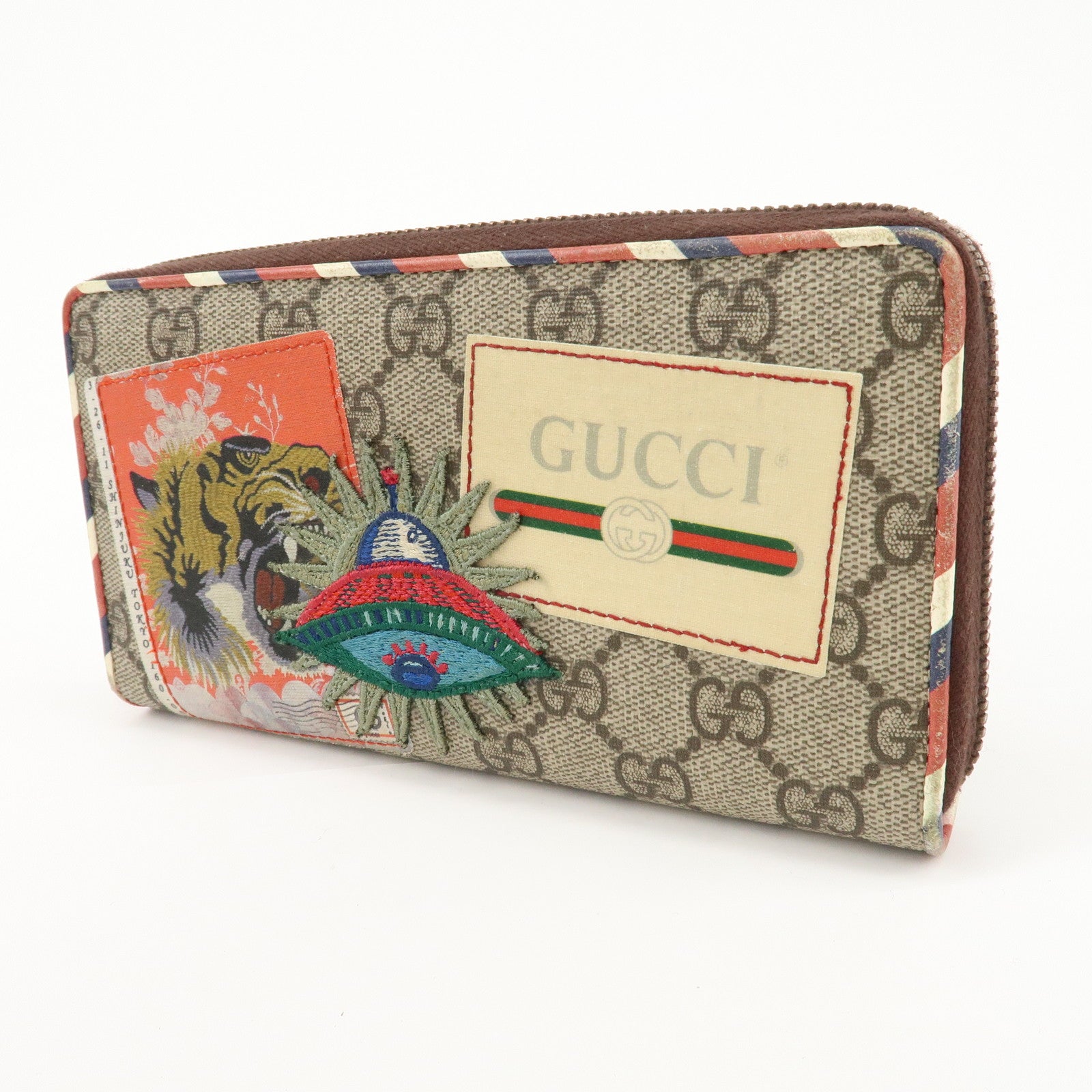 GUCCI Courier GG Supreme Leather Round Zipper Long Wallet 473909 Used