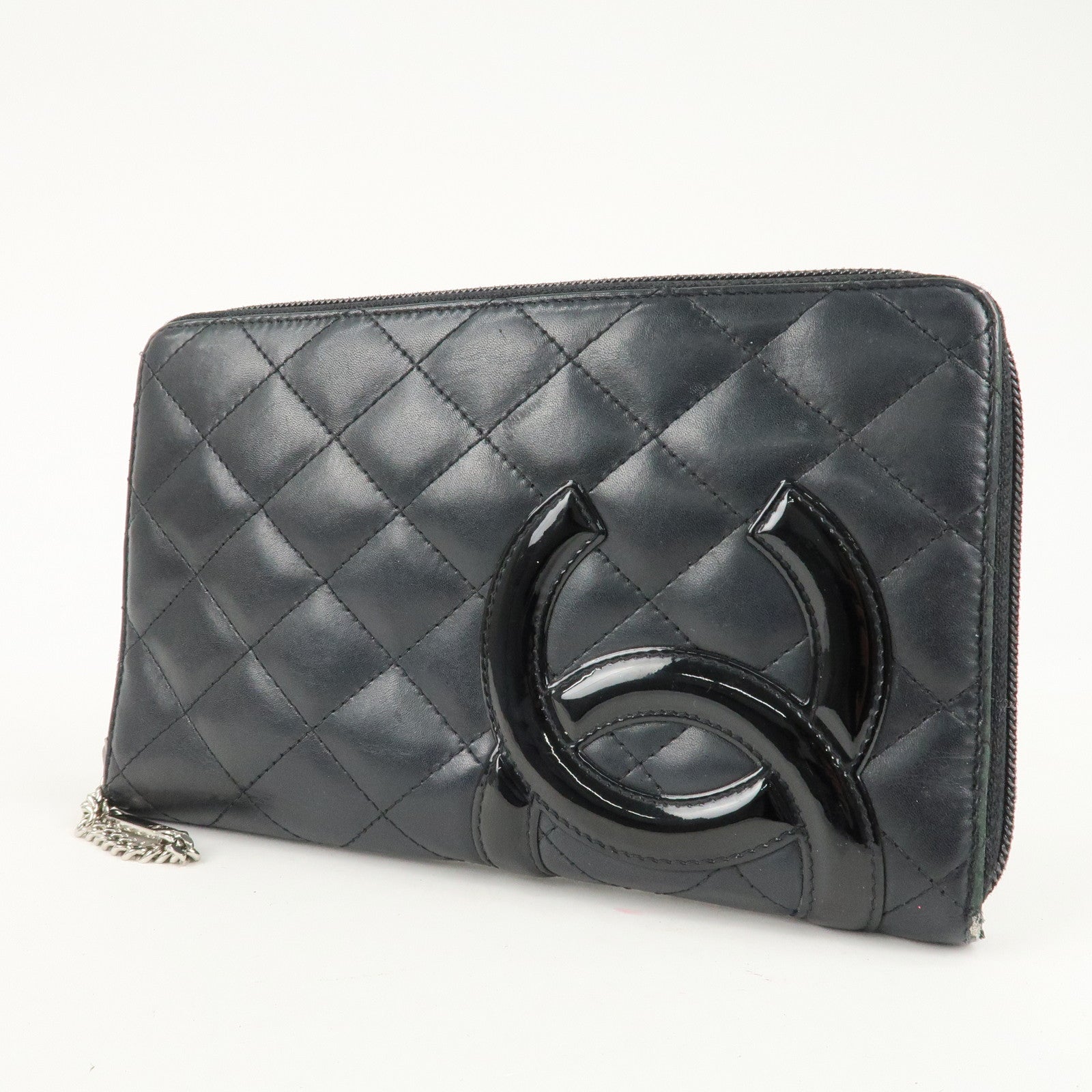 CHANEL Cambon Line Leather Round Zippy Long Wallet Black A26710