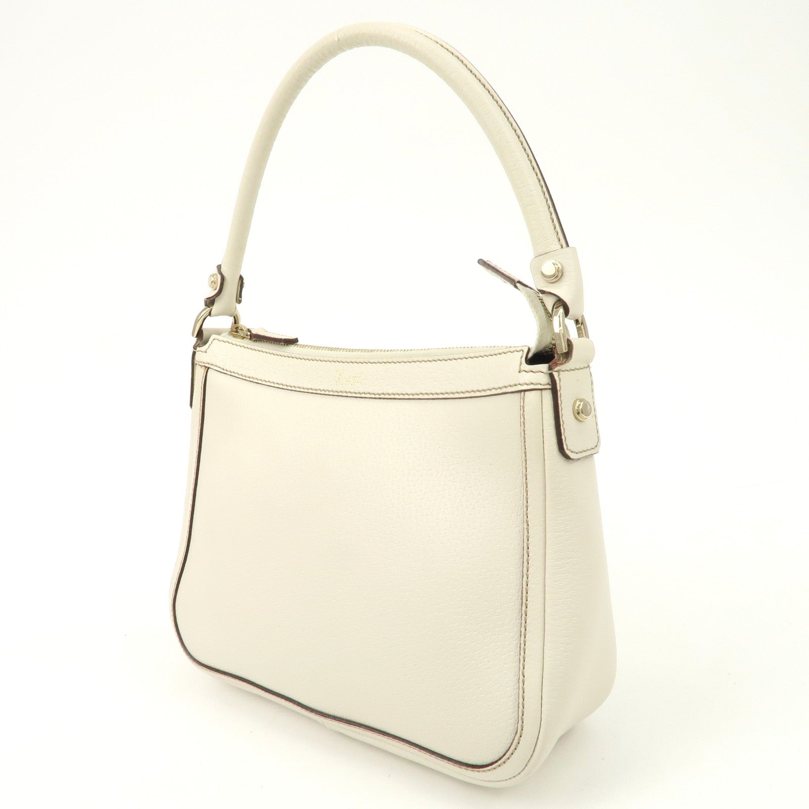 GUCCI Leather Shoulder Bag Hand Bag Gold HDW White 146244 Used