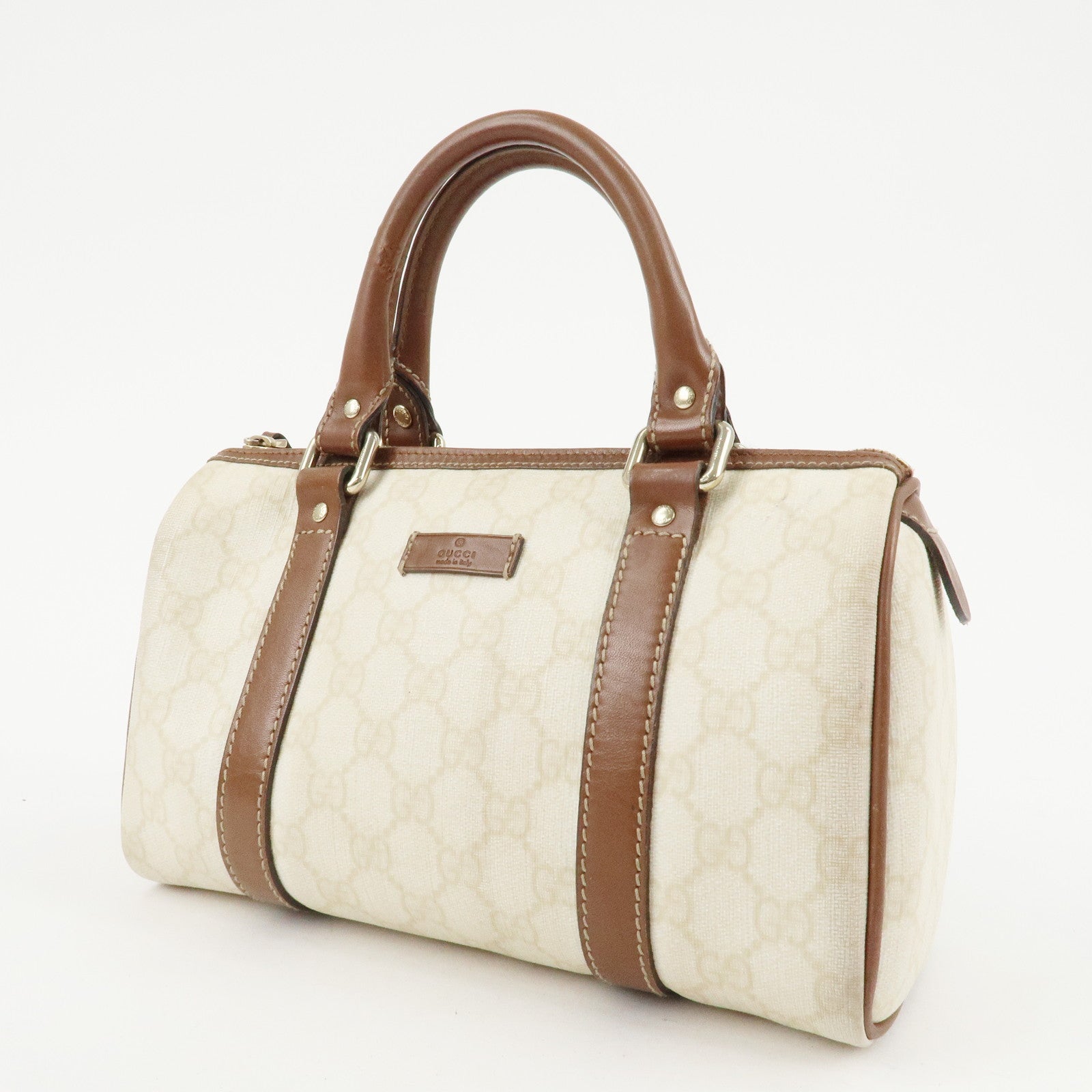 GUCCI GG Supreme Leather Boston Bag Beige Ivory Brown 193604 Used