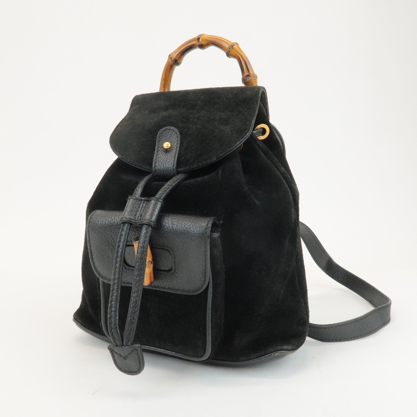 GUCCI Bamboo Suede Leather Mini Back Pack Black 003.1956.0030 Used