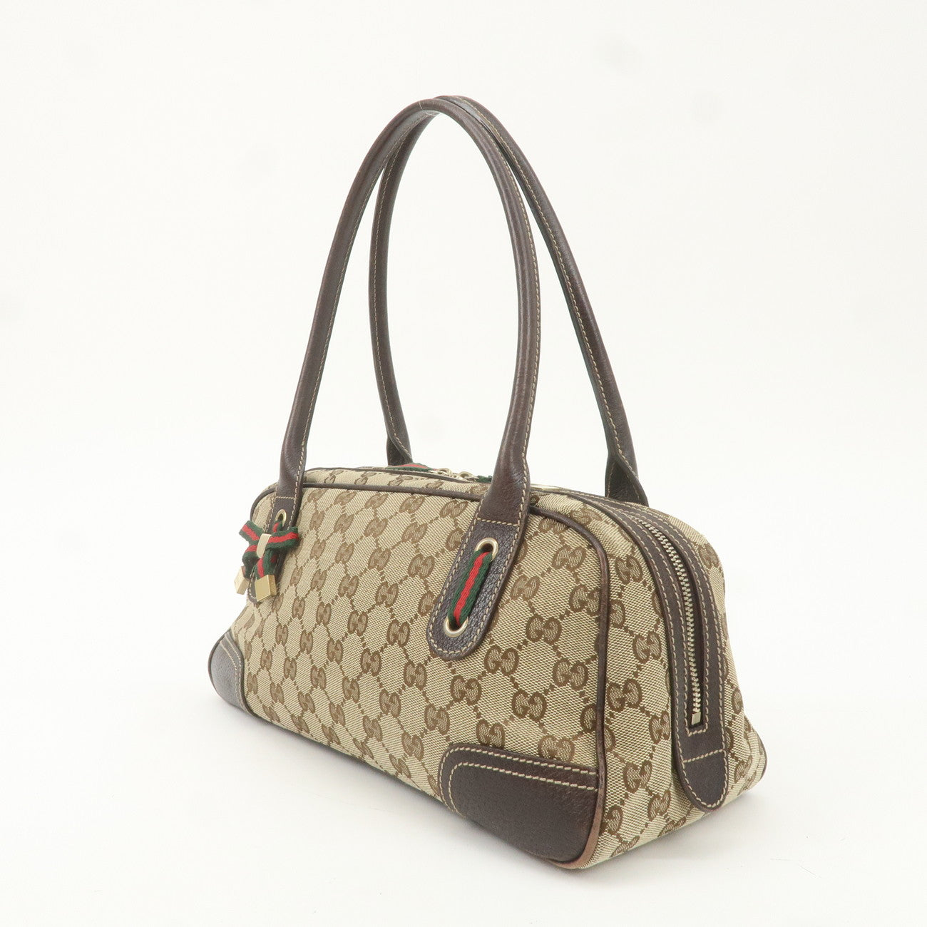 GUCCI Princy GG Canvas Leather Mini Boston Bag Brown Beige 161720