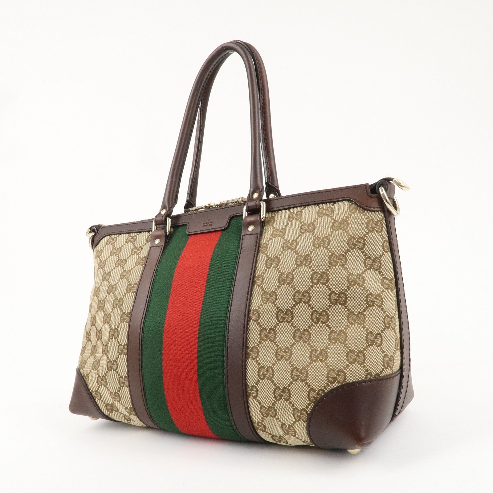 GUCCI Sherry GG Canvas Leather Tote Bag Hand Bag 257341