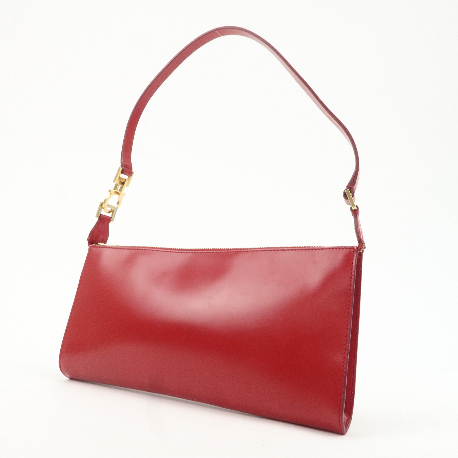 Ferragamo Gancini Leather Semi Shoulder Bag Red Used