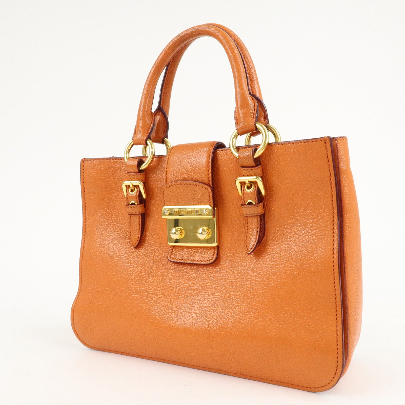 MIU MIU Madras Leather 2WAY Bag Hand Bag Orange RN0799