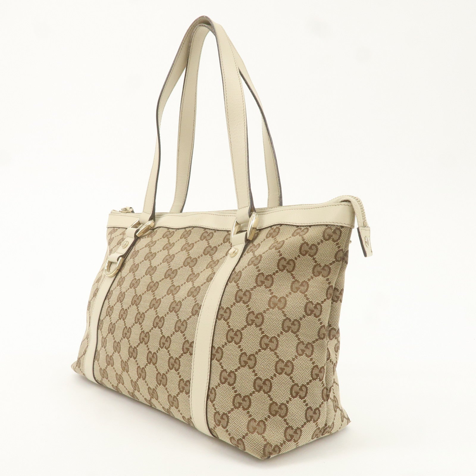 GUCCI Abbey GG Canvas Leather Tote Bag Beige Ivory 141470