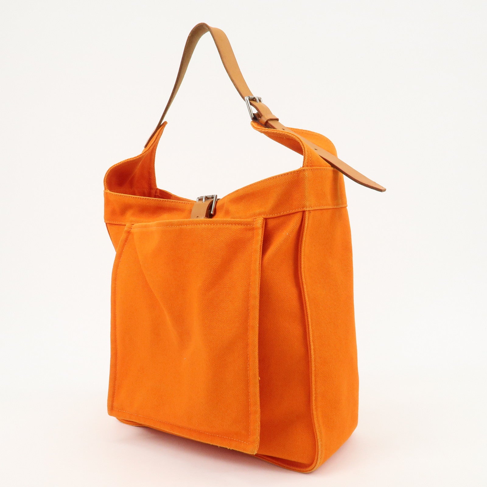 HERMES Marwari GM Canvas Leather □〇 Stamped Shoulder Bag Orange Used