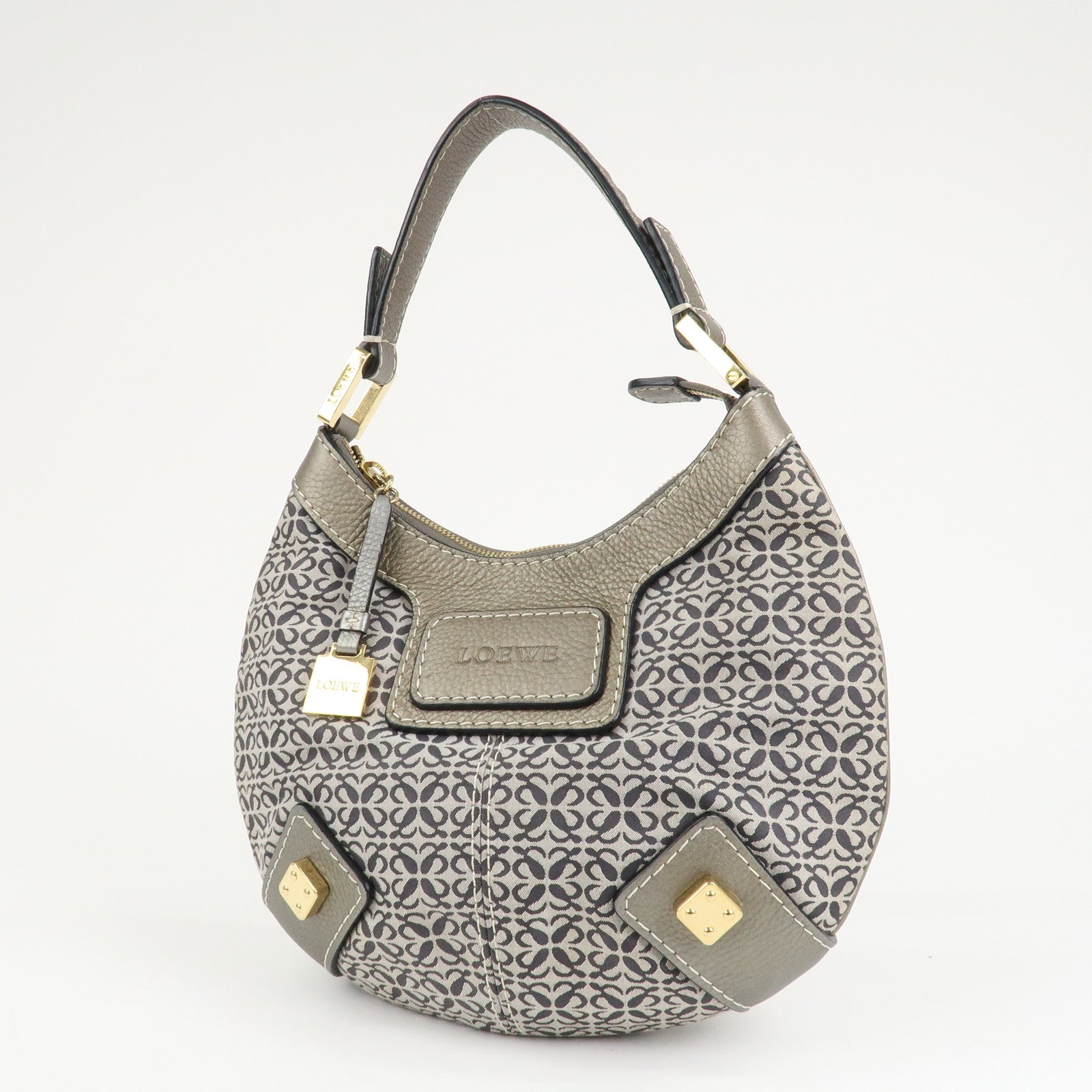 LOEWE New Road Canvas Leather Anagram Hand Bag Gray Silver Gray Used