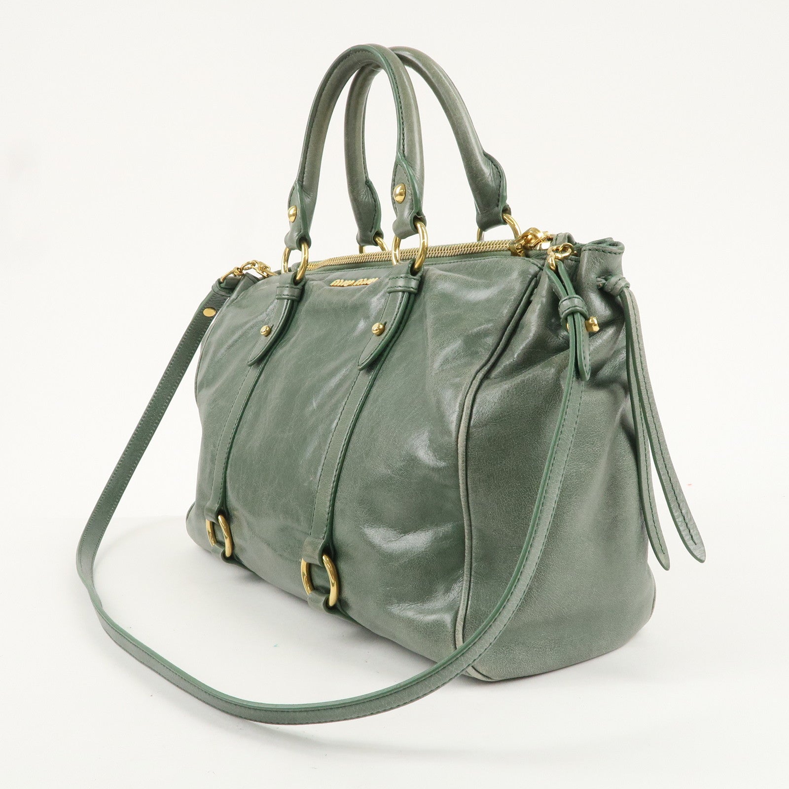 MIU MIU Leather 2Way Bag Hand Bag Shoulder Bag Green